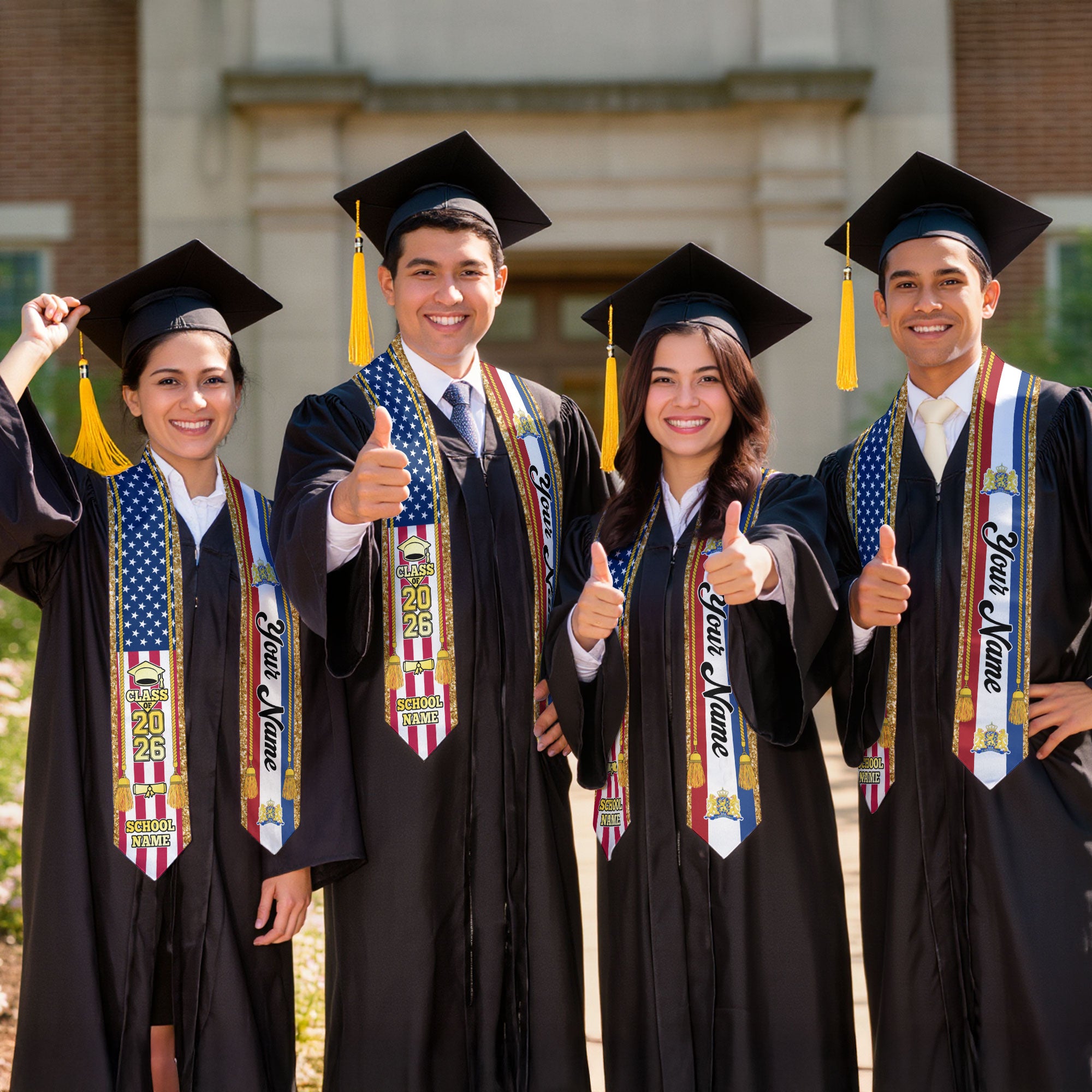 Customized Netherlands Graduation Stole with Dutch Flag Emblem, Graduation Sash for Class of 2026