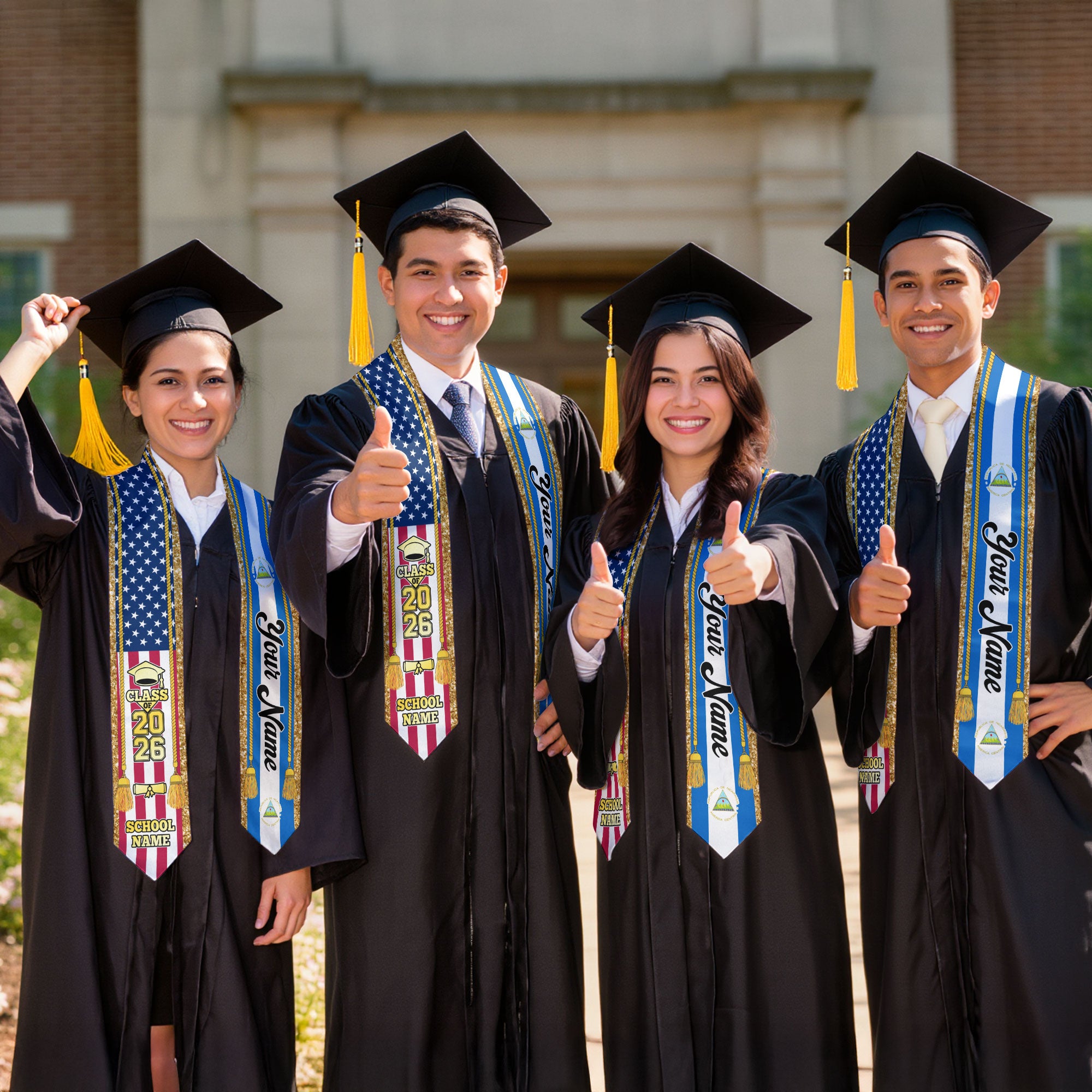 Customized Nicaragua Graduation Stole with Nicaraguan Flag Emblem, Graduation Sash for Class of 2026