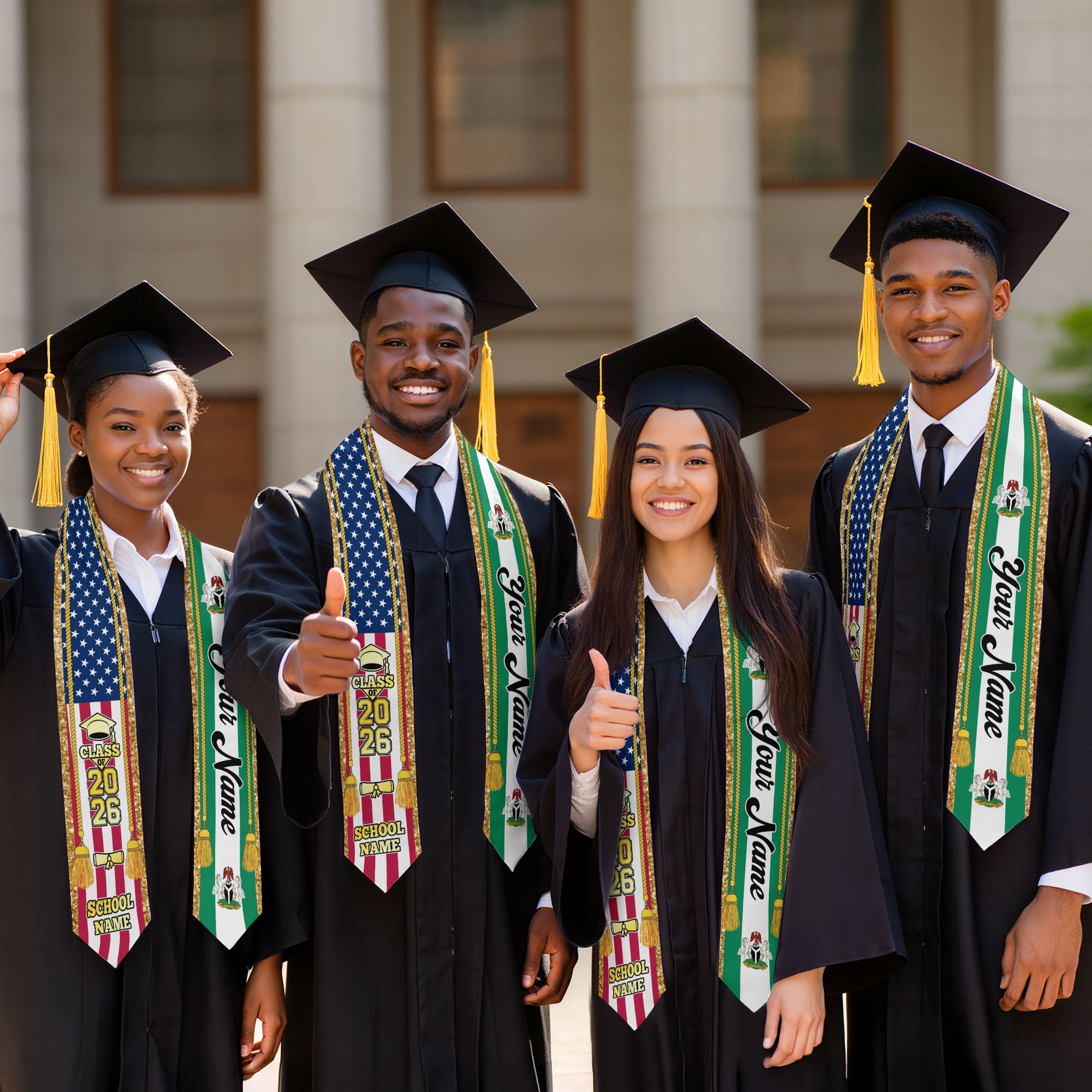 Customized Nigeria Graduation Stole with Nigerian Flag Emblem, Graduation Sash for Class of 2026