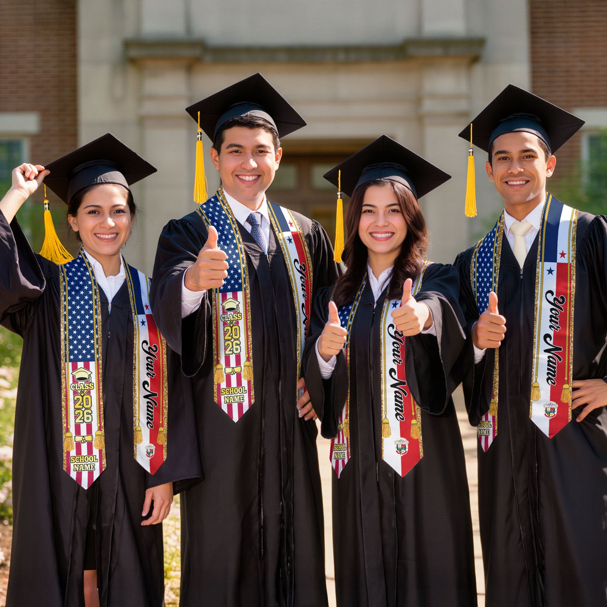Customized Panama Graduation Stole with Panamanian Flag Emblem, Graduation Sash for Class of 2026