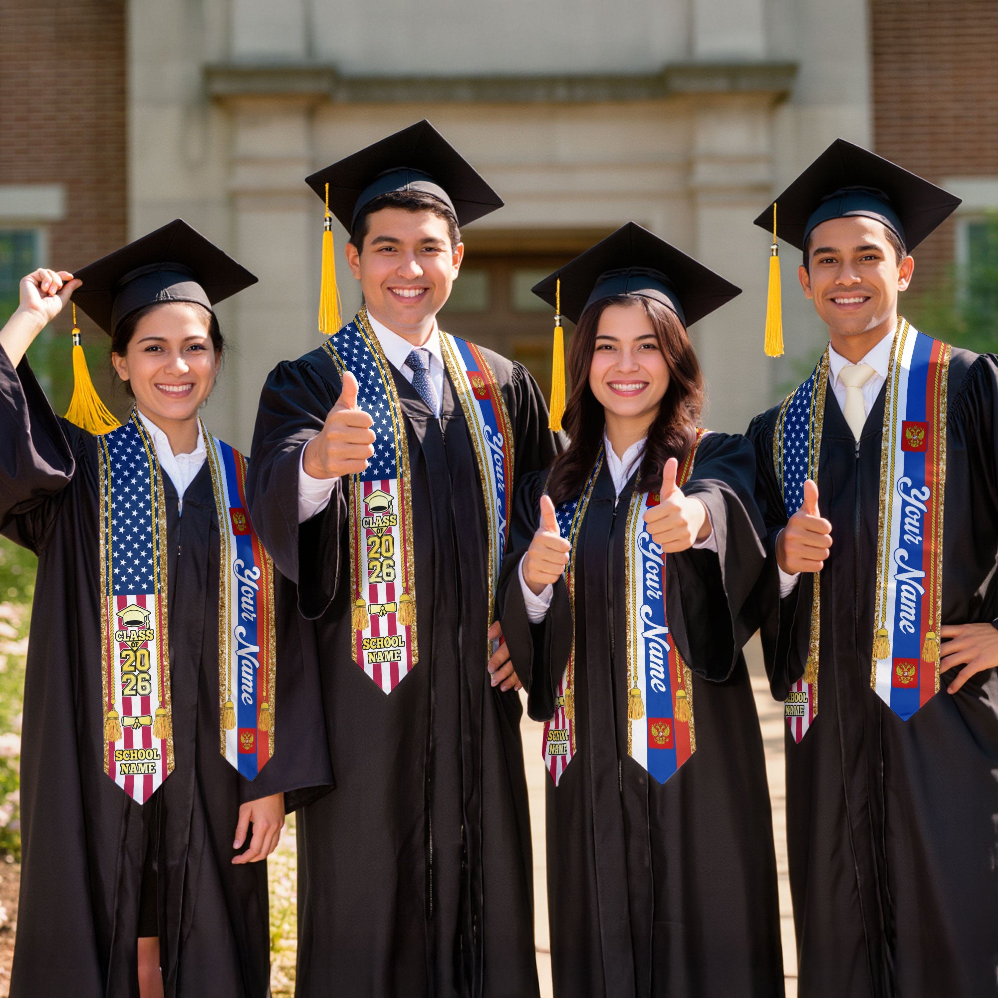 Customized Russia Graduation Stole with Russian Flag Emblem, Graduation Sash for Class of 2026