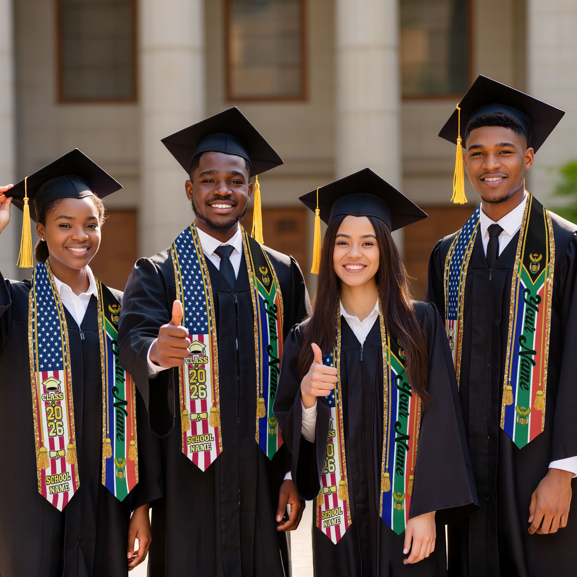 Customized South Africa Graduation Stole with National Flag Emblem, Graduation Sash for Class of 2026