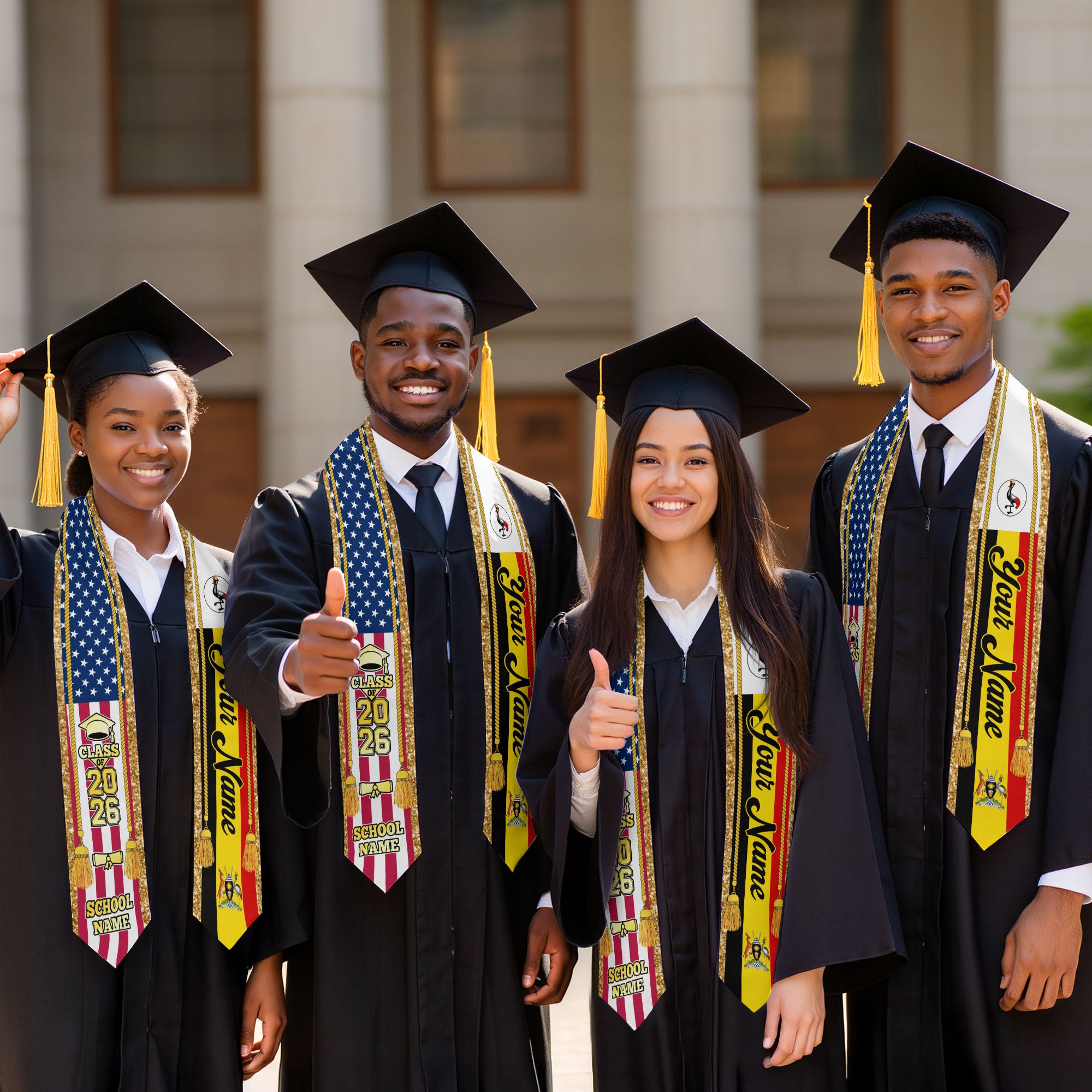 Customized Uganda Graduation Stole with Ugandan Flag Emblem, Graduation Sash for Class of 2026