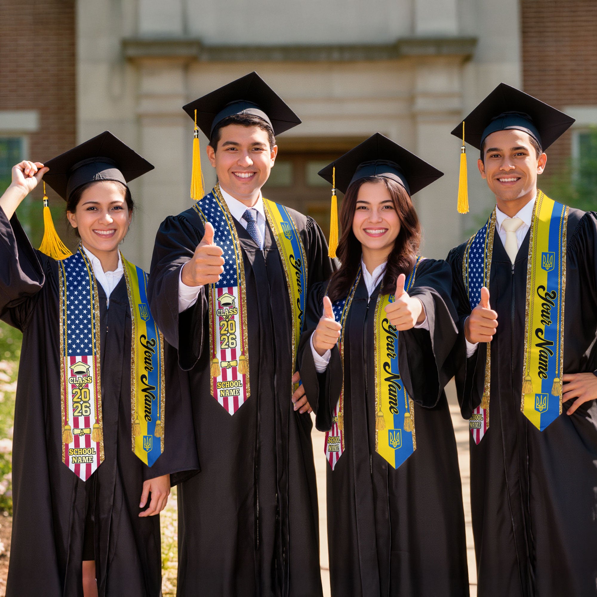 Customized Ukraine Graduation Stole with Ukrainian Flag Emblem, Graduation Sash for Class of 2026