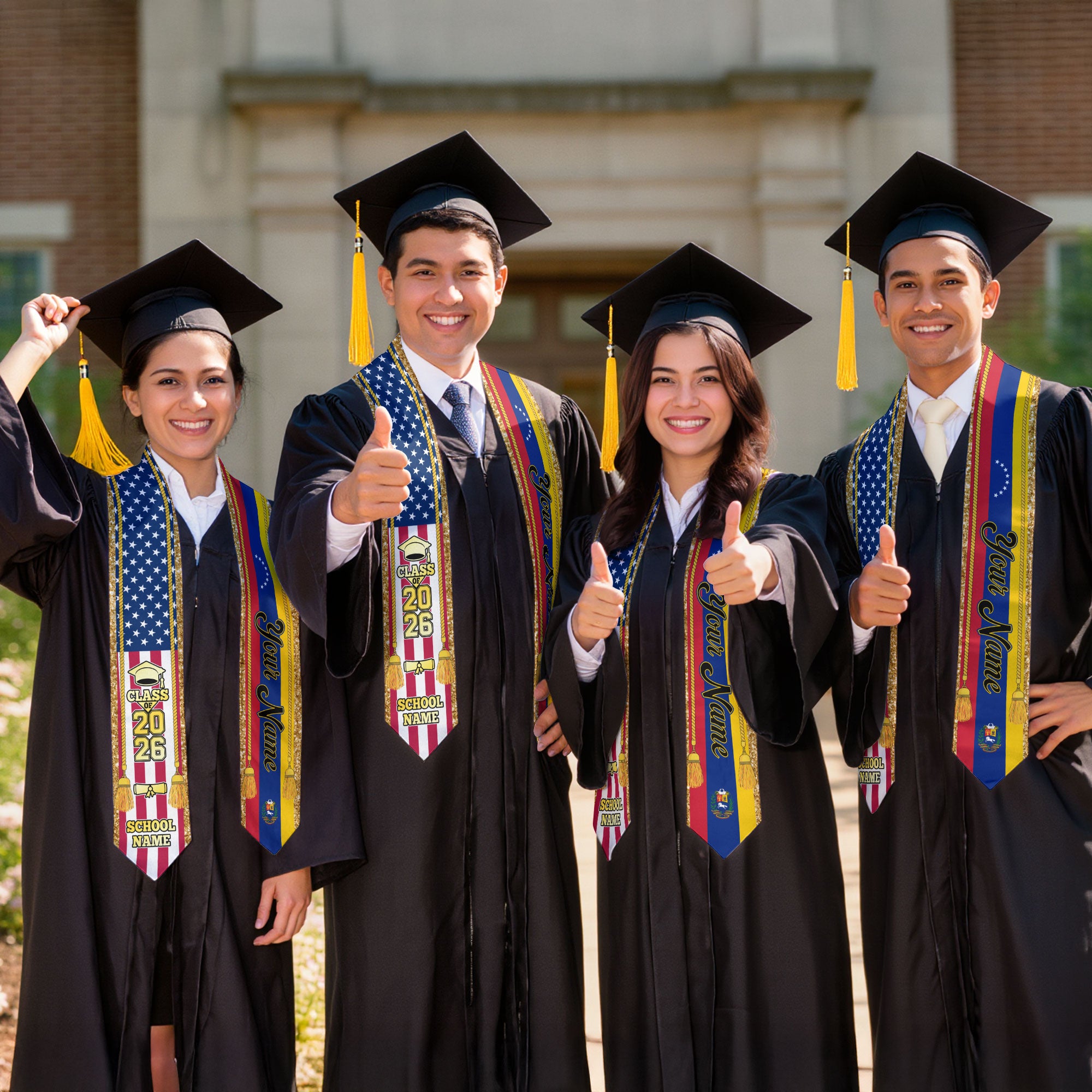 Customized Venezuela Graduation Stole with Venezuelan Flag Emblem, Graduation Sash for Class of 2026