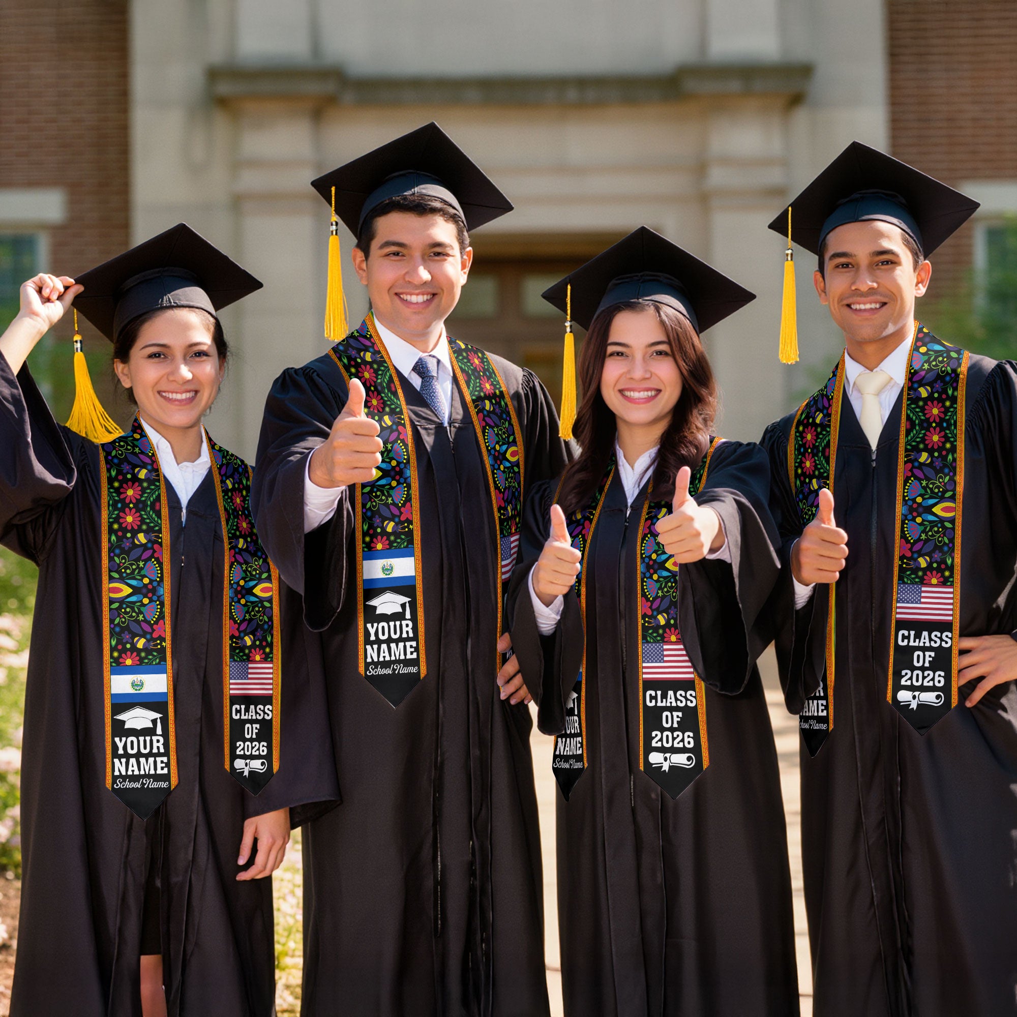 El Salvador Graduation Stole 2026, Salvadoran Flag Sash, Personal Detail Option