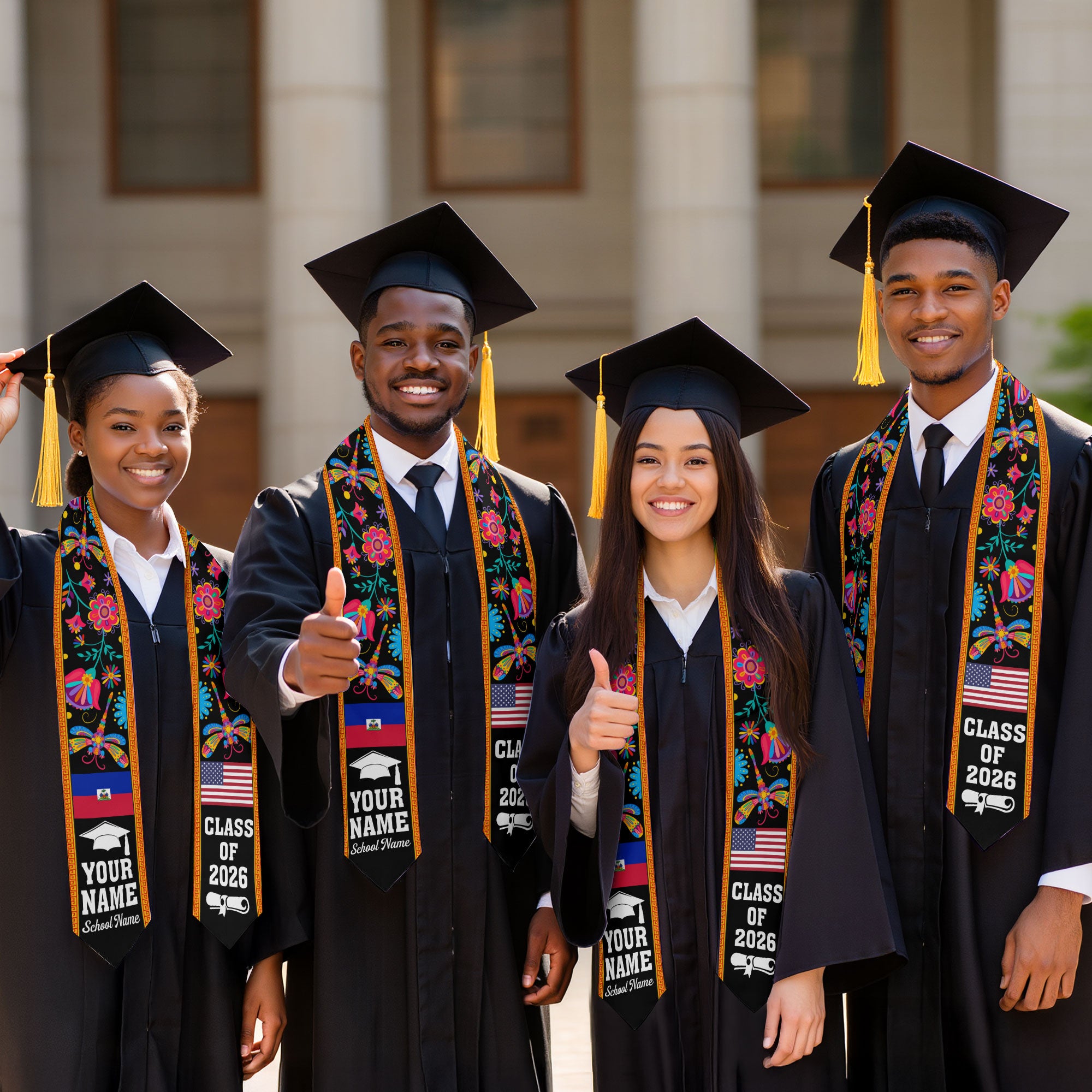 Haiti Graduation Stole 2026, Haitian Flag Sash, Custom Detail Option