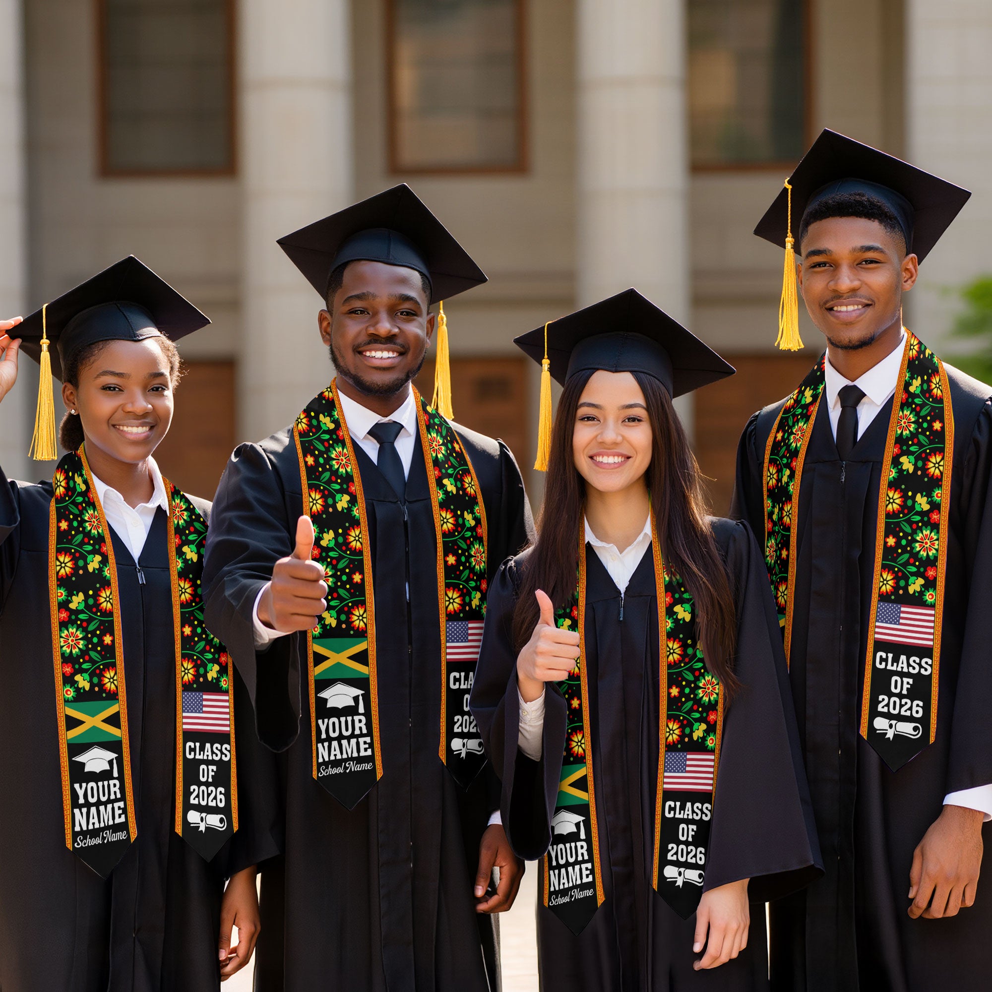 Jamaica Graduation Stole 2026, Jamaican Flag Sash, Add Personal Detail