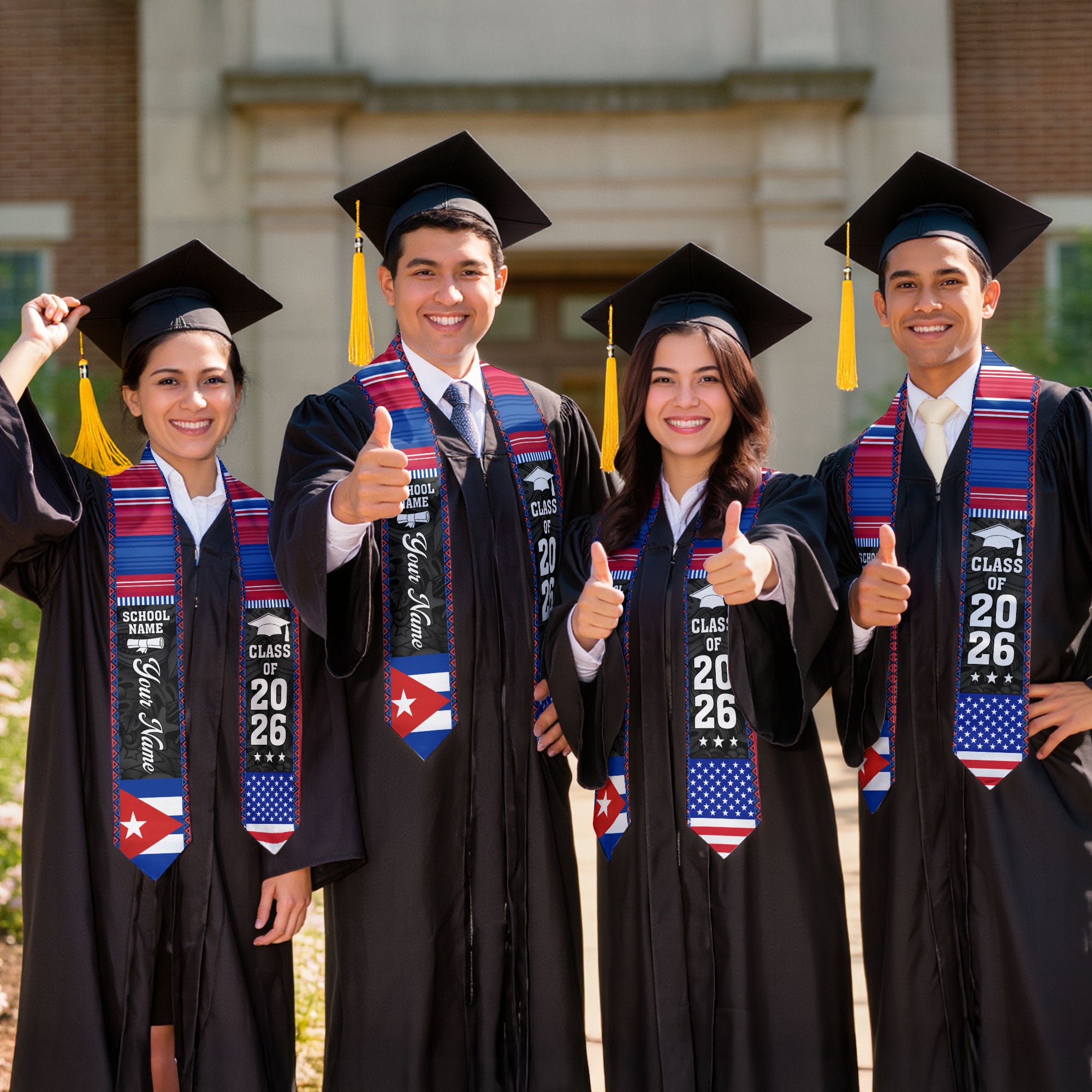 2026 Cuba Flag Graduation Stole, Cuban Sash, Personalization Option