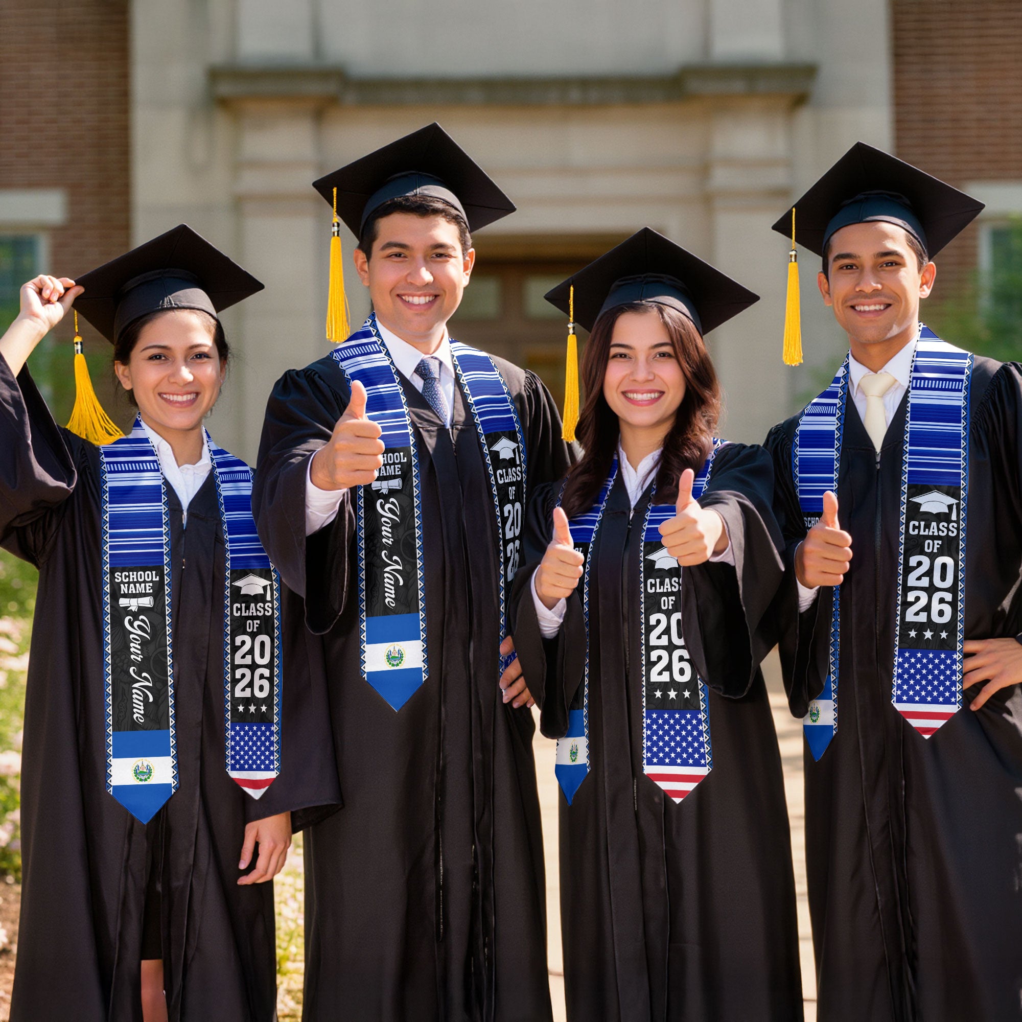 2026 El Salvador Flag Graduation Sash, El Salvador Stole, Add Custom Detail