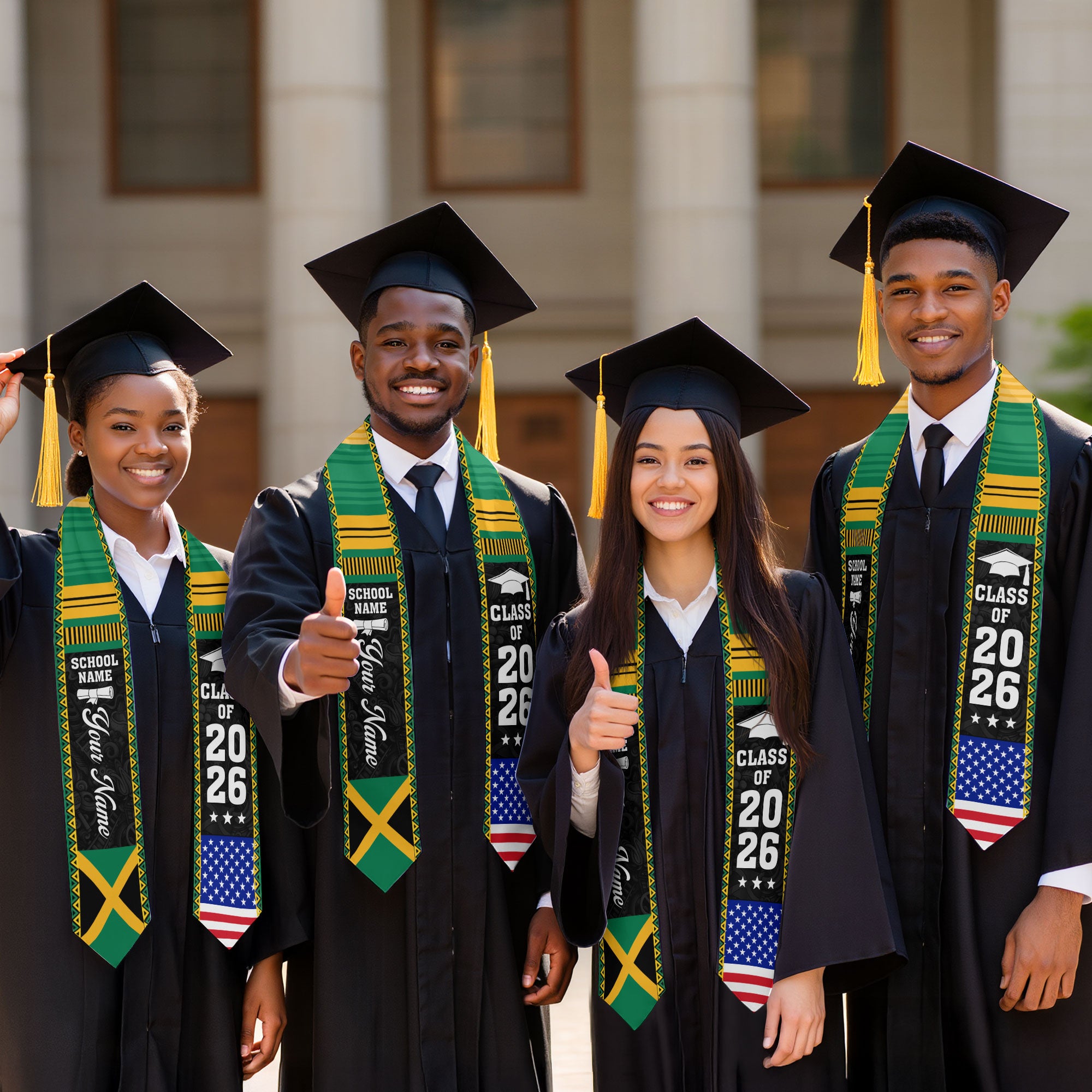 2026 Jamaica Flag Graduation Sash, Jamaica Stole, Personalization Option