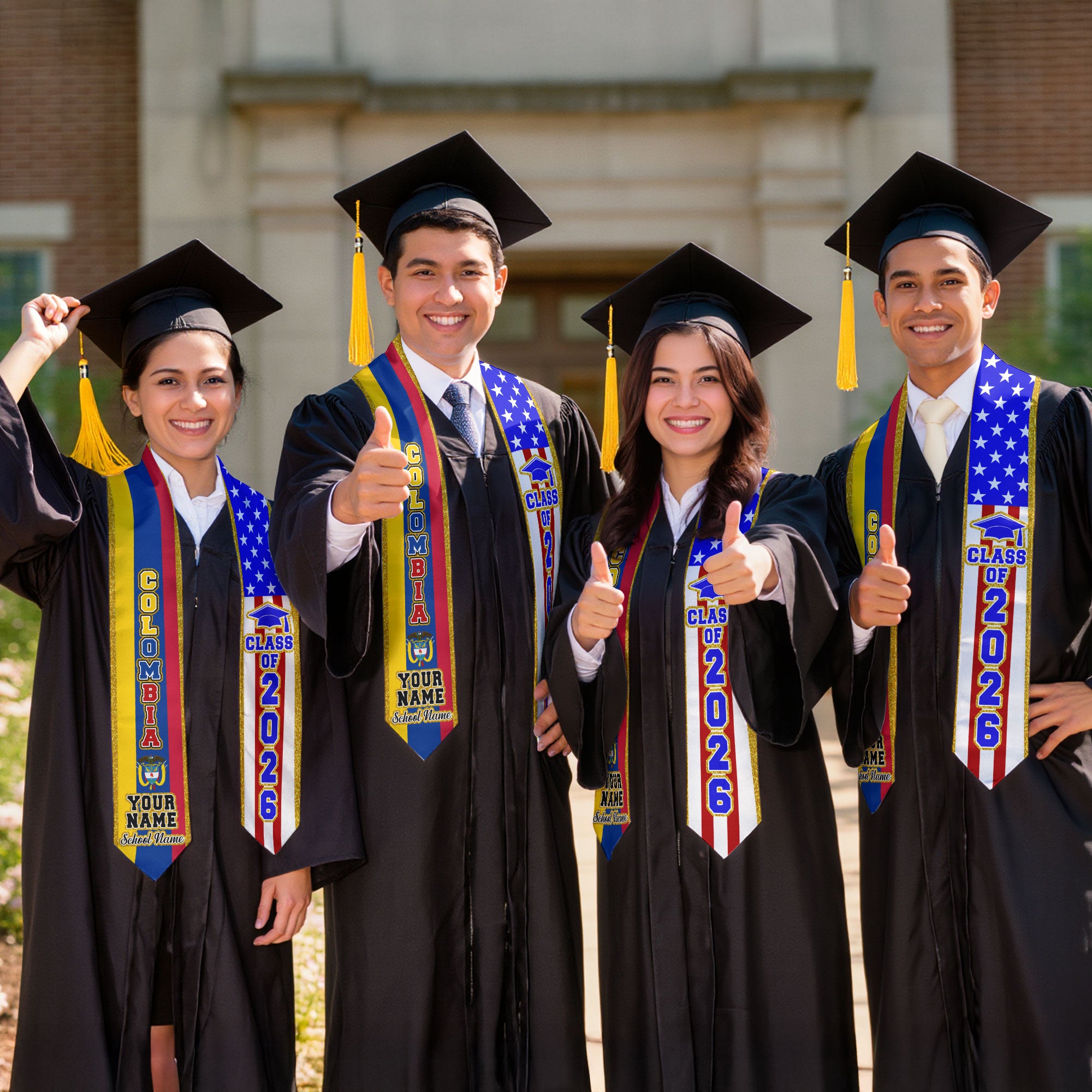Customized Graduation Stole Colombia, Colombia Flag Graduation Sash, Custom Stole for Graduation 2026