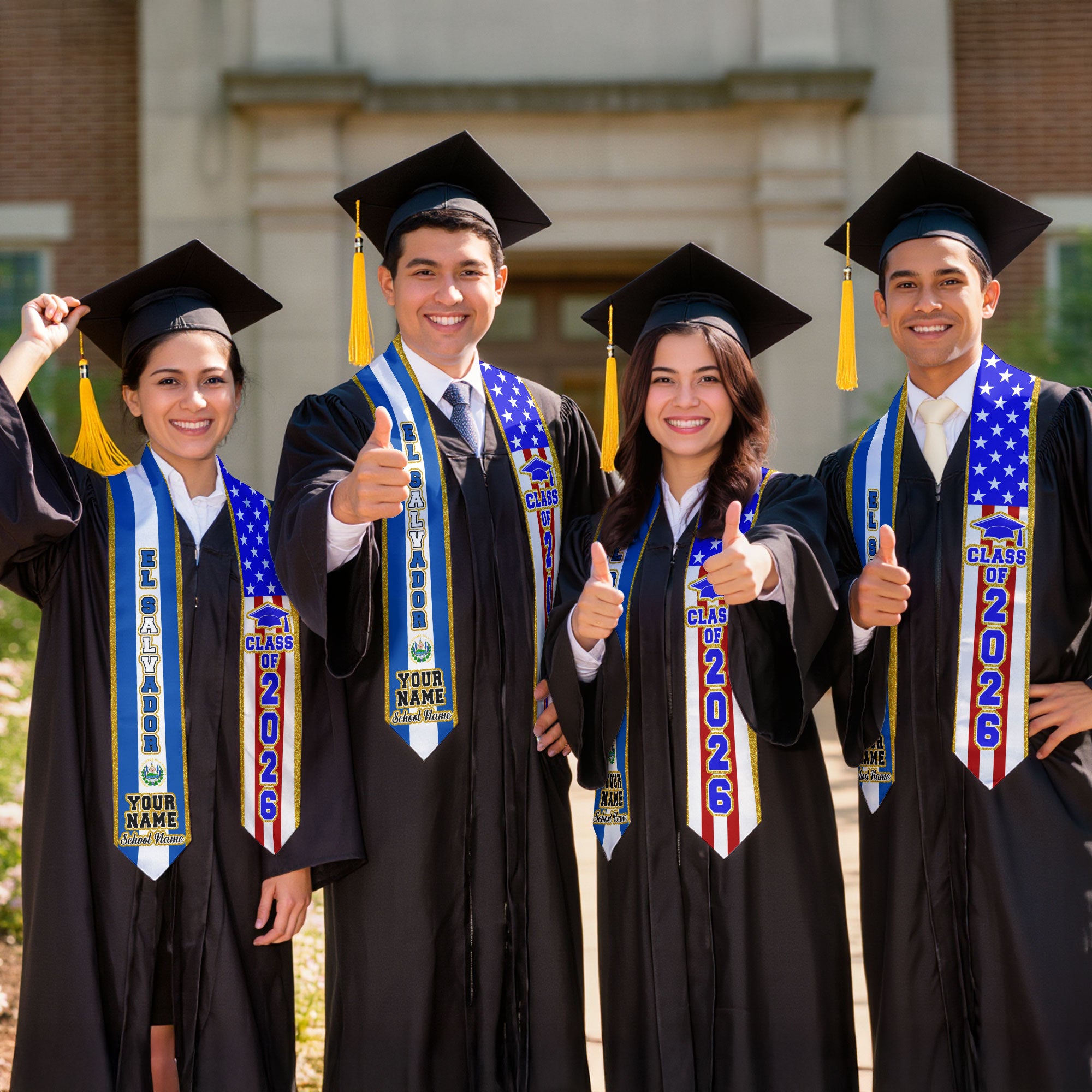 El Salvador Flag Graduation Sash 2026, Personalized Stole, Custom Detail