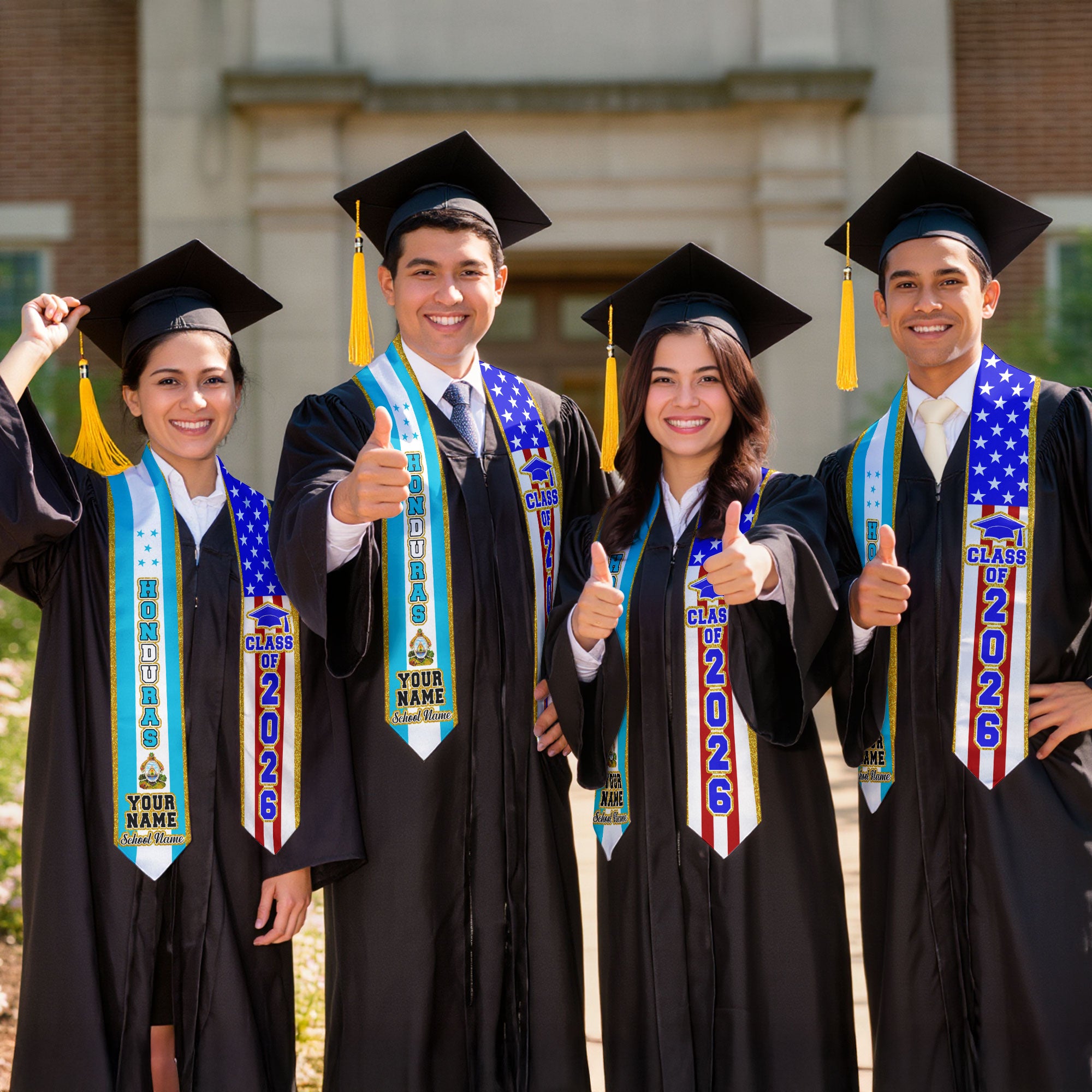 Honduras Flag Graduation Stole 2026, Honduran Sash, Customizable Detail