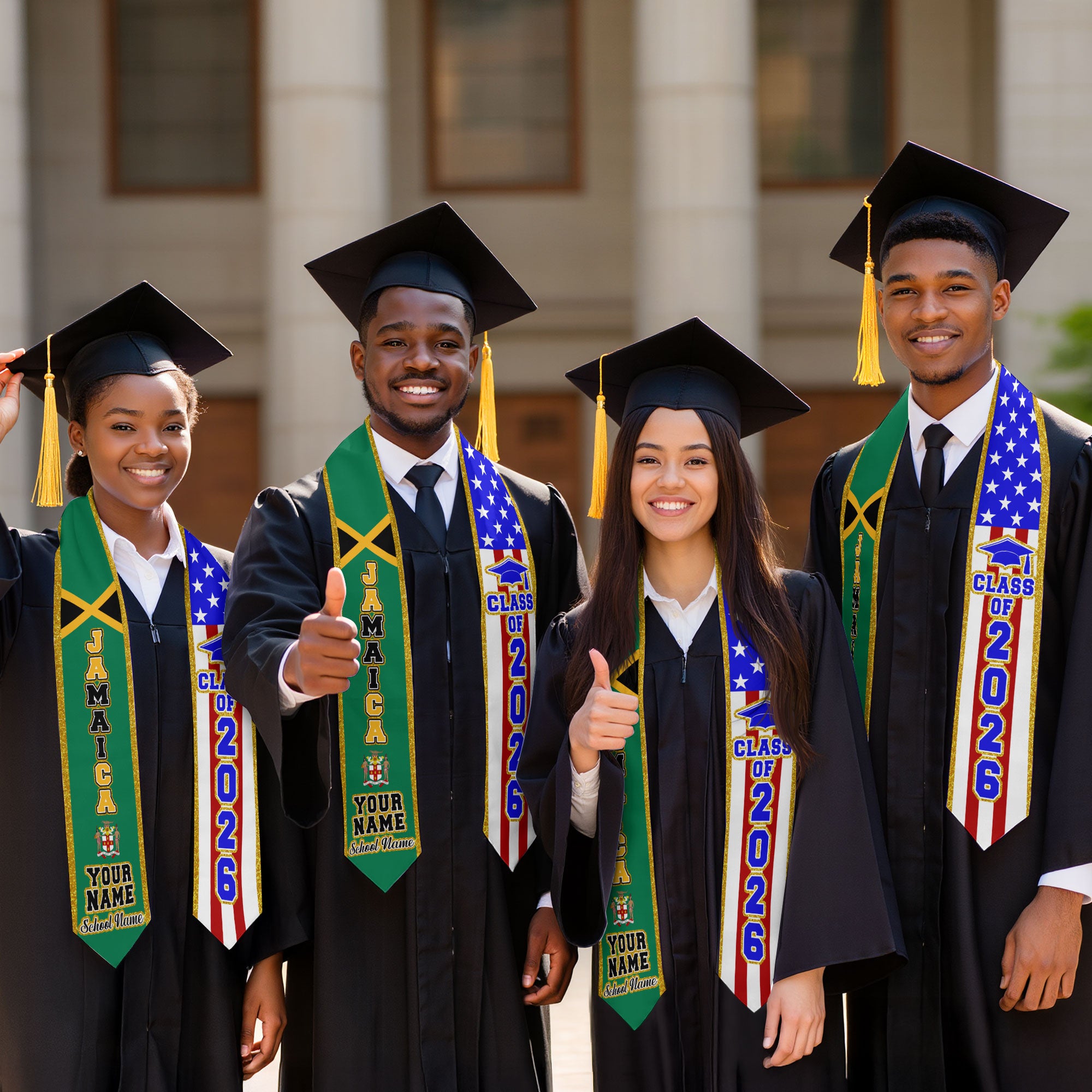 Jamaica Flag Graduation Stole 2026, Jamaican Sash, Personalized Detail