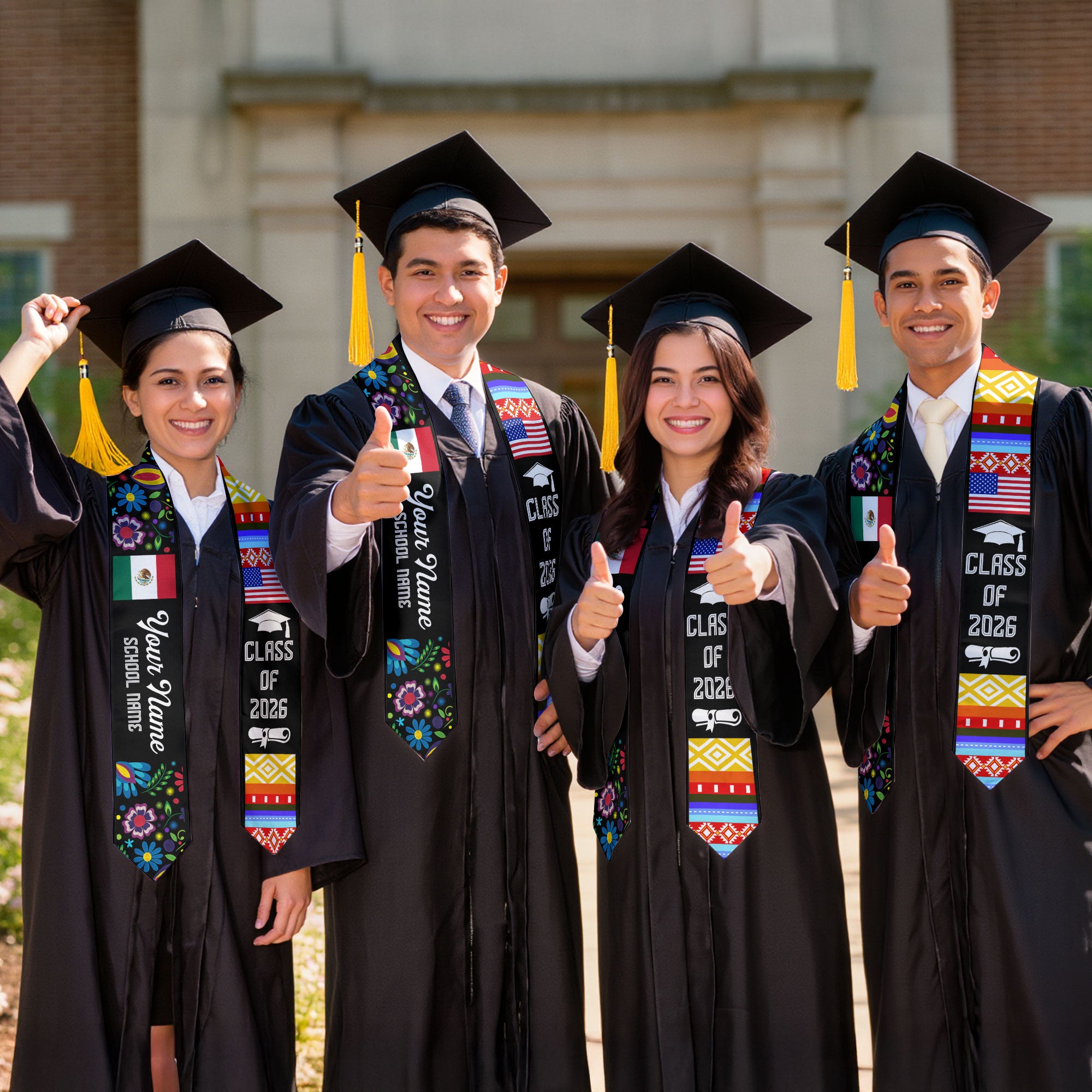 Mexican Flag Graduation Stole 2026, Mexico Sash, Optional Personalized Detail for Grads