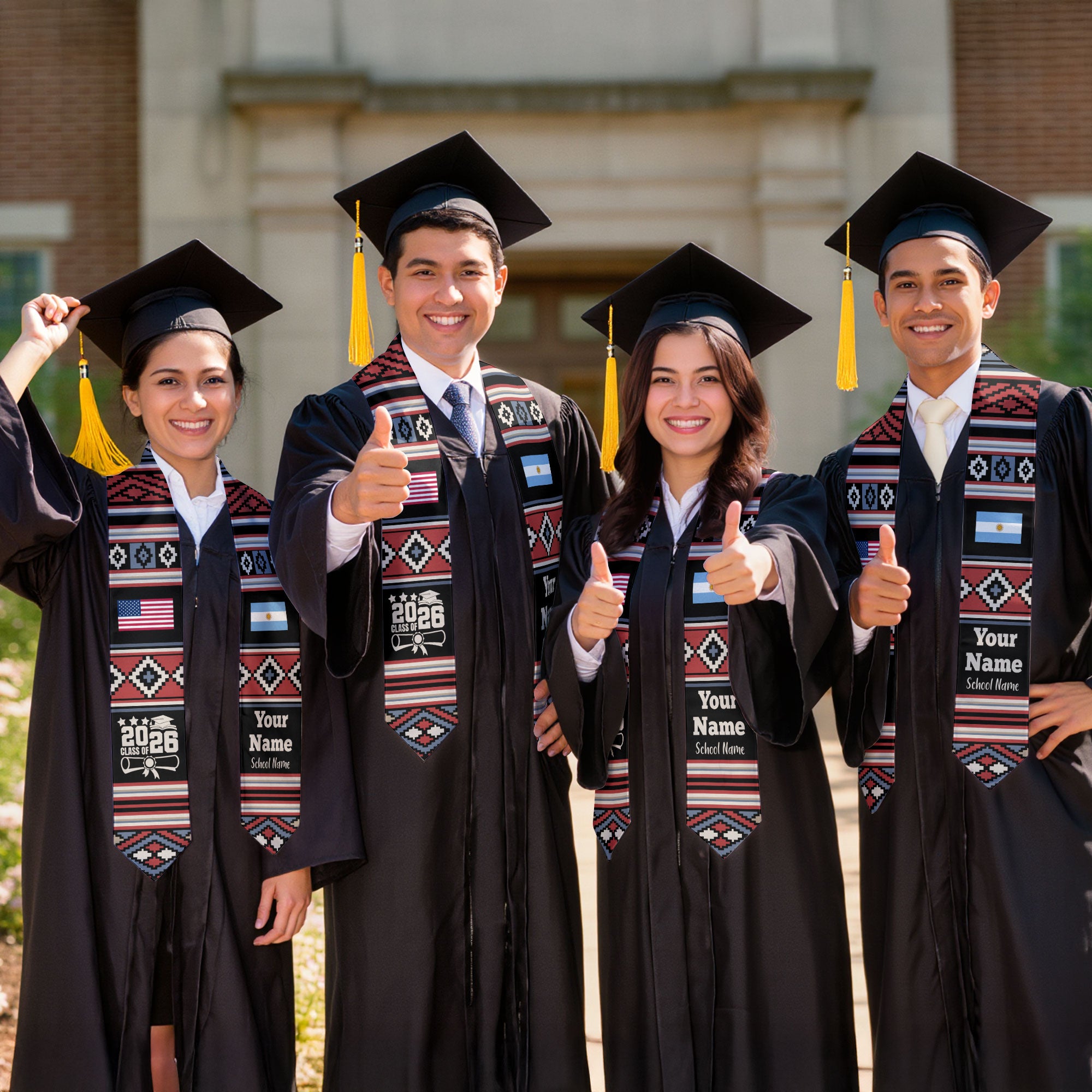 Customized Argentina Graduation Stole Featuring National Flag Motif, Graduation Sash for Class of 2026