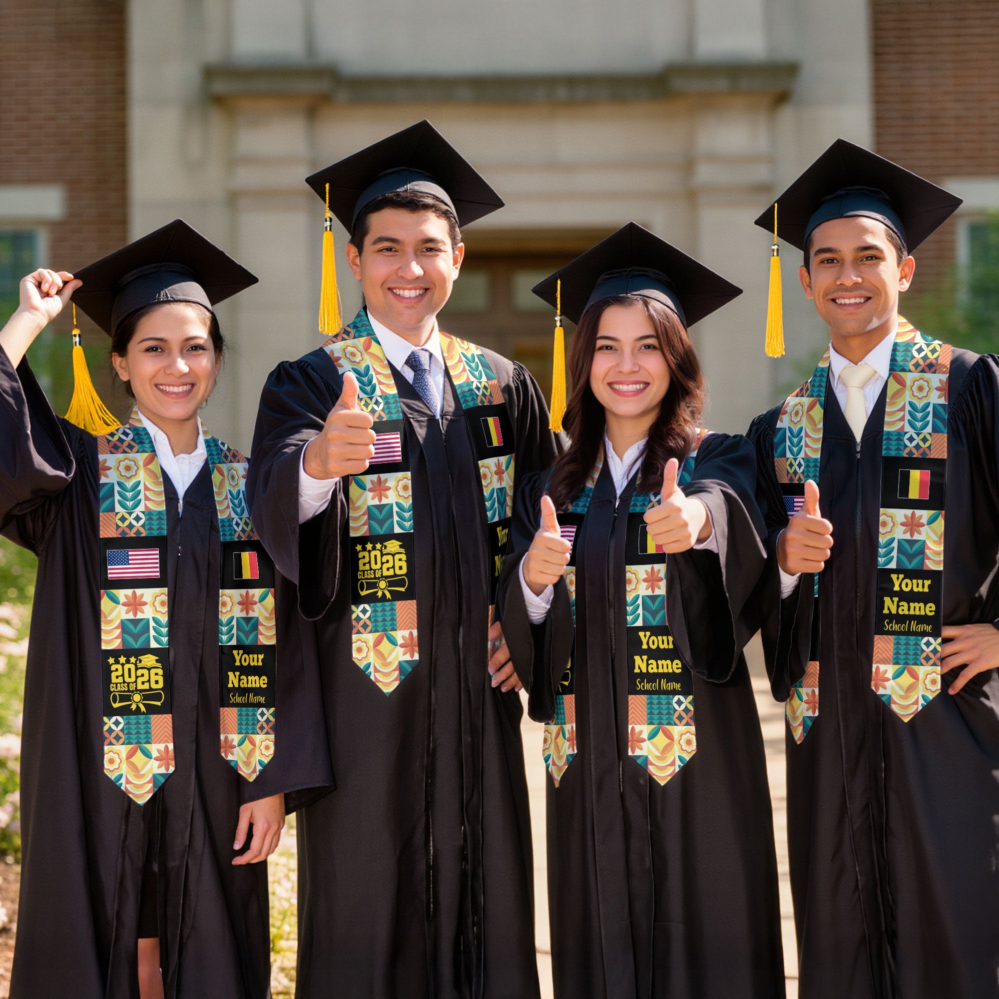 Customized Belgium Graduation Stole Featuring National Flag Motif, Graduation Sash for Class of 2026
