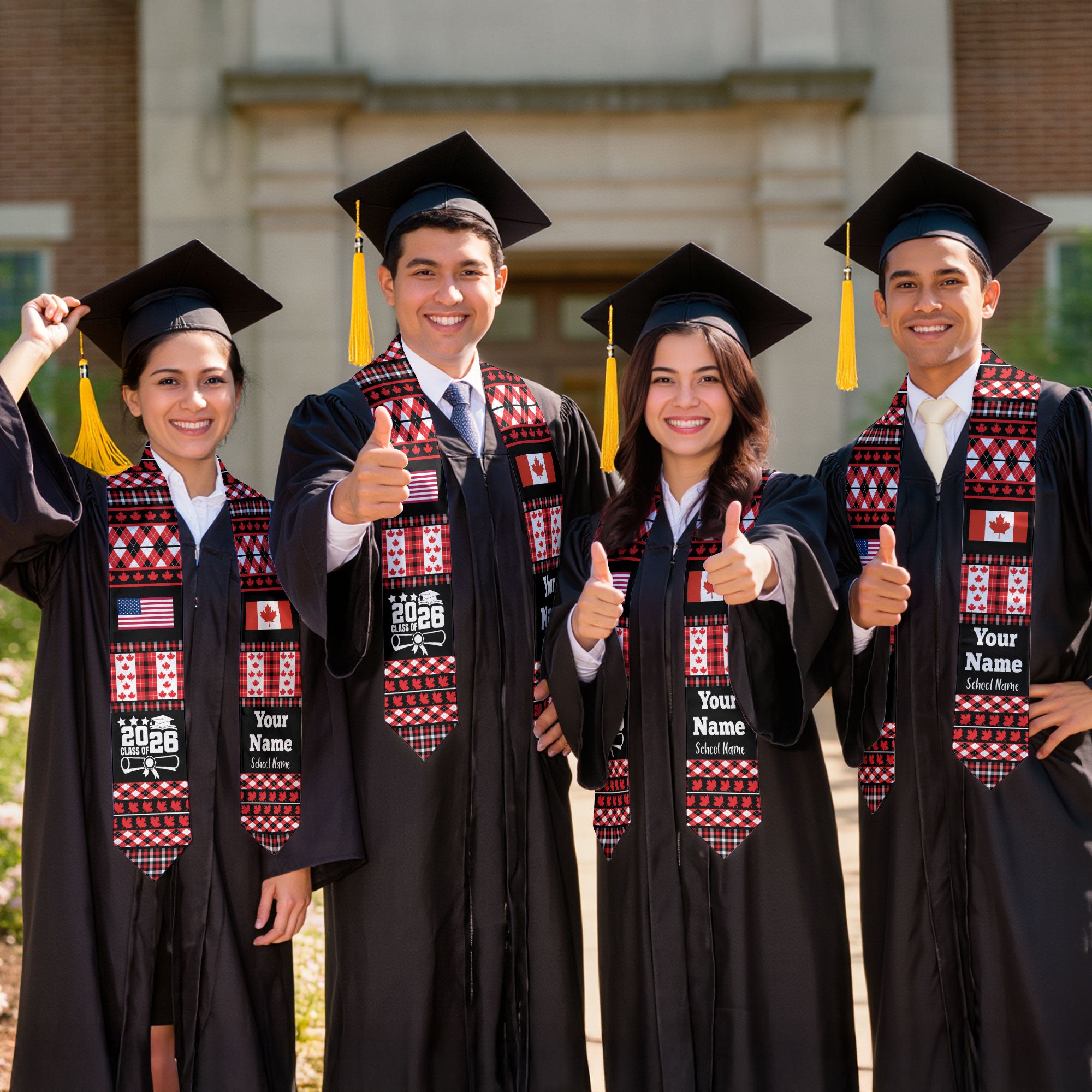 Customized Canada Graduation Stole Featuring National Flag Motif, Graduation Sash for Class of 2026
