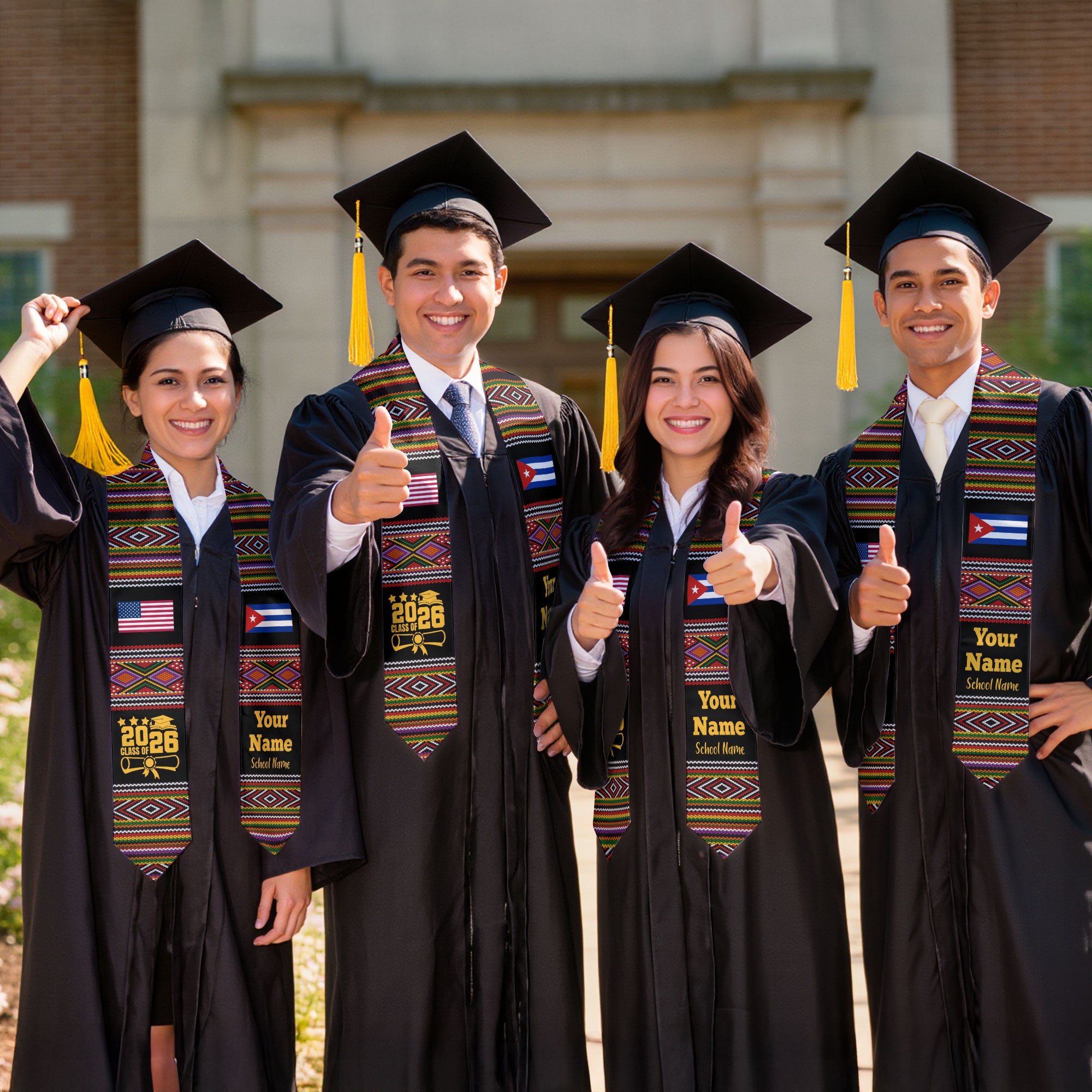Customized Cuba Graduation Stole Featuring National Flag Motif, Graduation Sash for Class of 2026