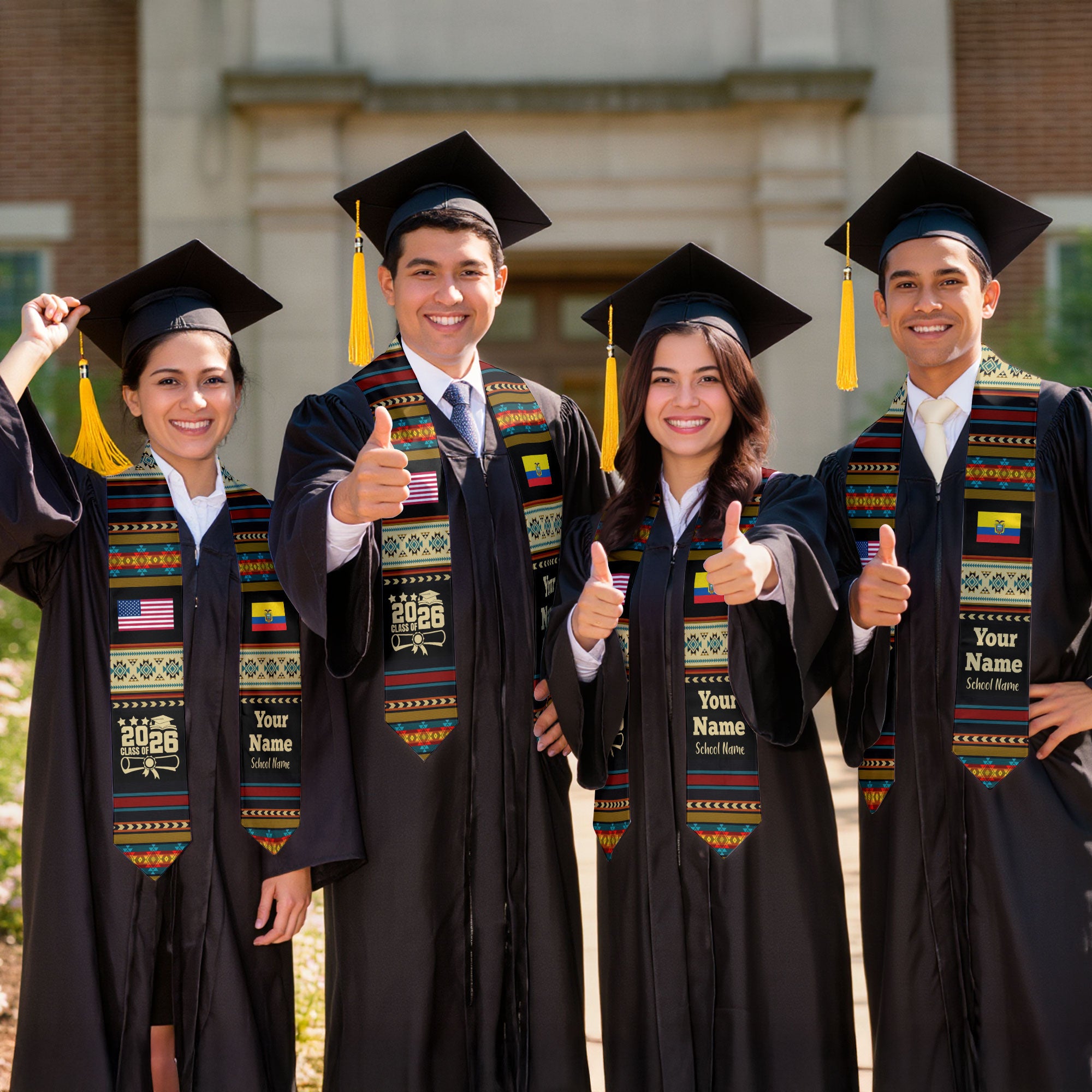 Customized Ecuador Graduation Stole Featuring National Flag Motif, Graduation Sash for Class of 2026