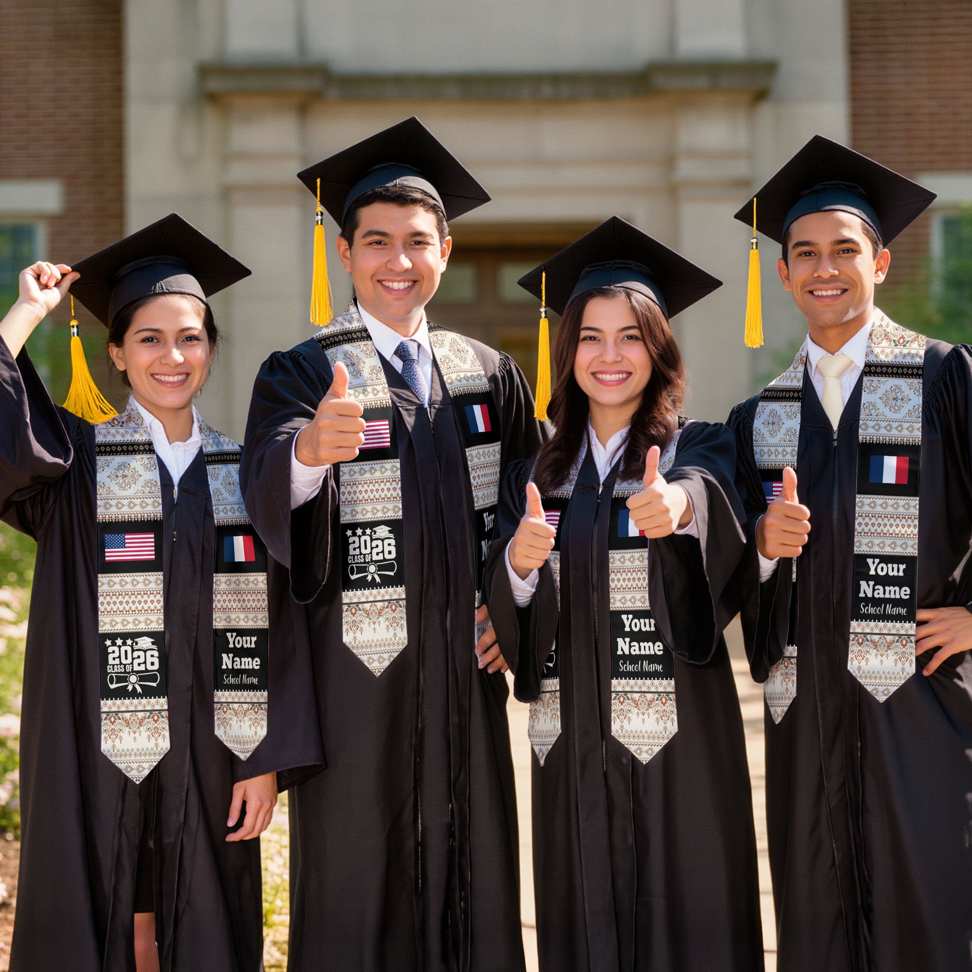 Customized France Graduation Stole Featuring National Flag Motif, Graduation Sash for Class of 2026