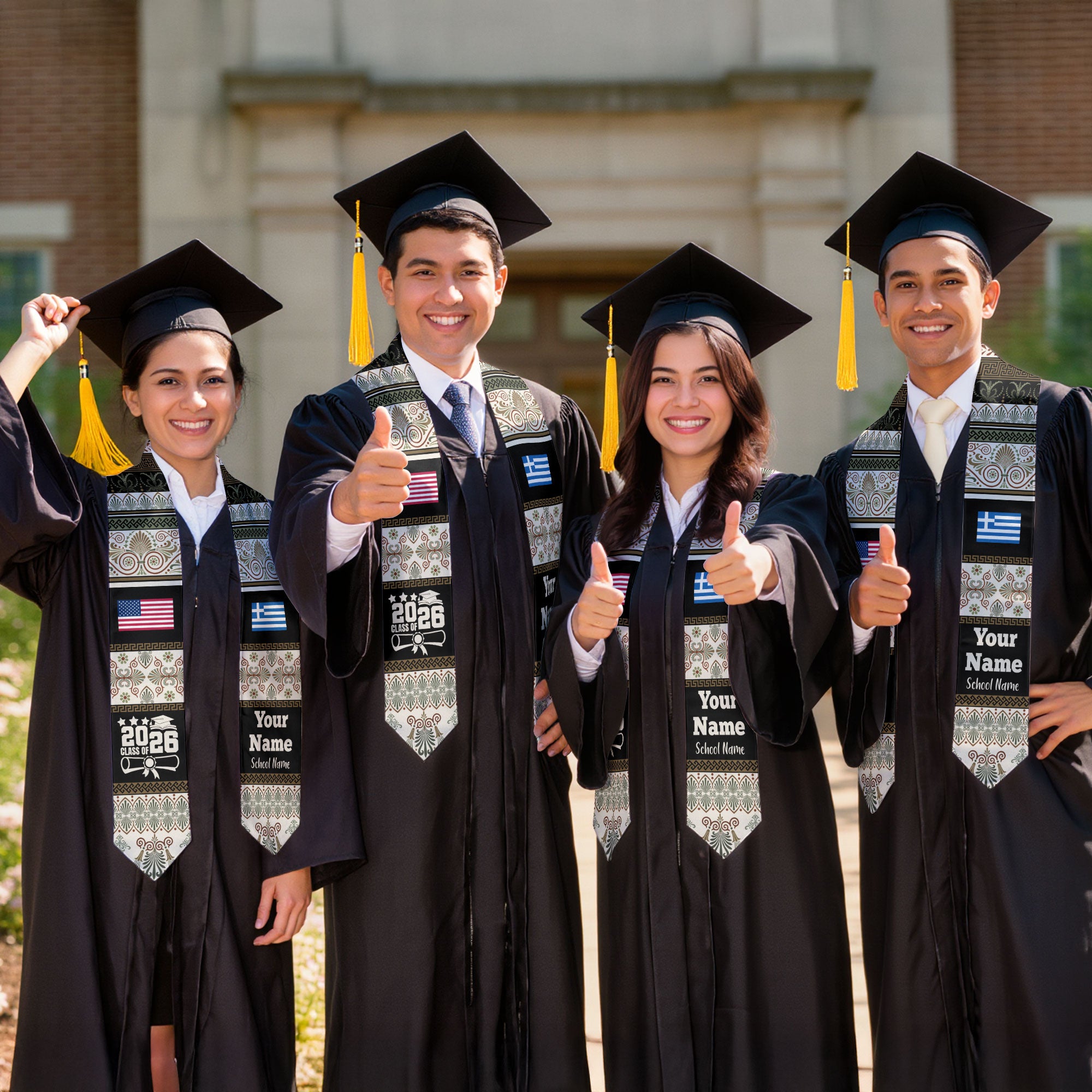 Customized Greece Graduation Stole Featuring National Flag Motif, Graduation Sash for Class of 2026