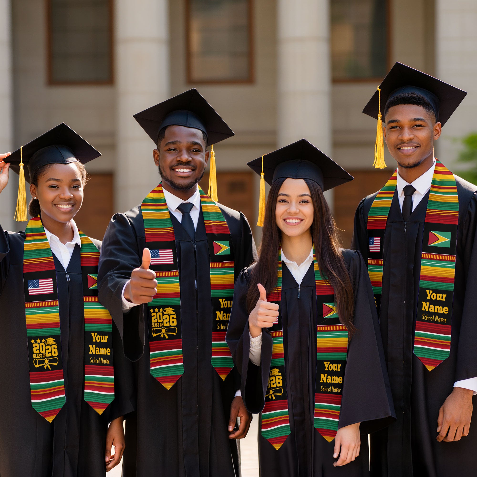 Customized Guyana Graduation Stole Featuring National Flag Motif, Graduation Sash for Class of 2026