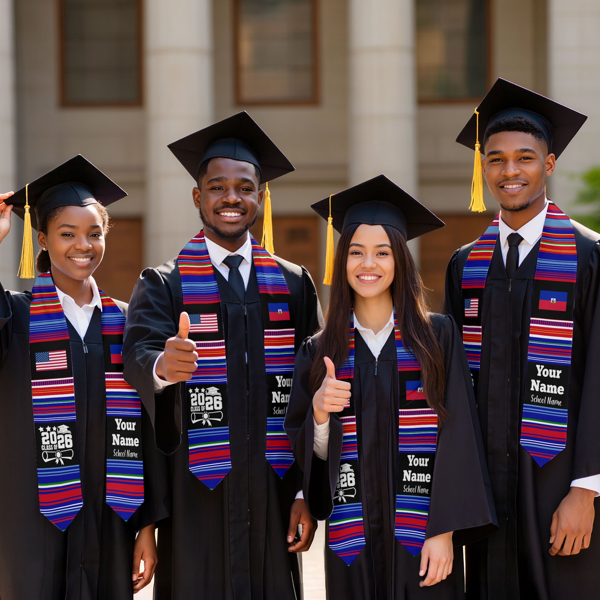 Customized Haiti Graduation Stole Featuring National Flag Motif, Graduation Sash for Class of 2026