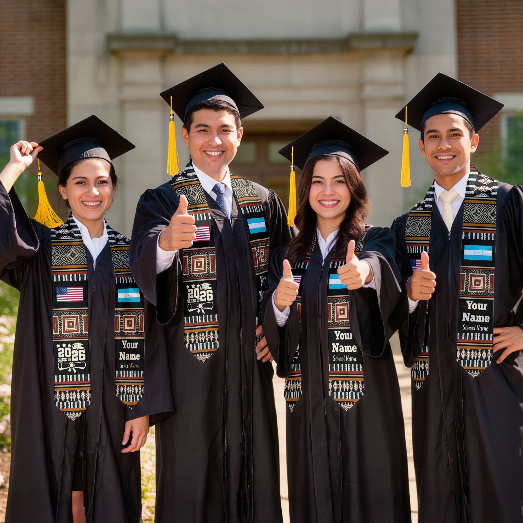 Customized Honduras Graduation Stole Featuring National Flag Motif, Graduation Sash for Class of 2026