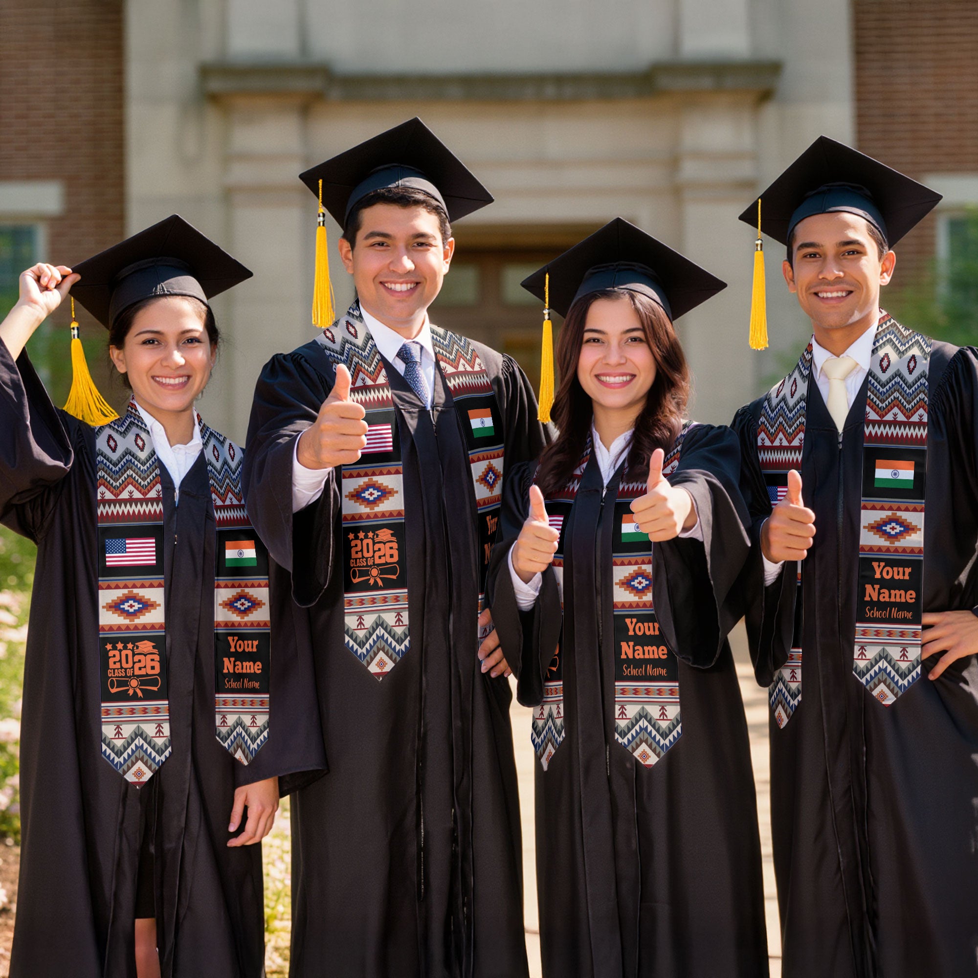 Customized India Graduation Stole Featuring National Flag Motif, Graduation Sash for Class of 2026