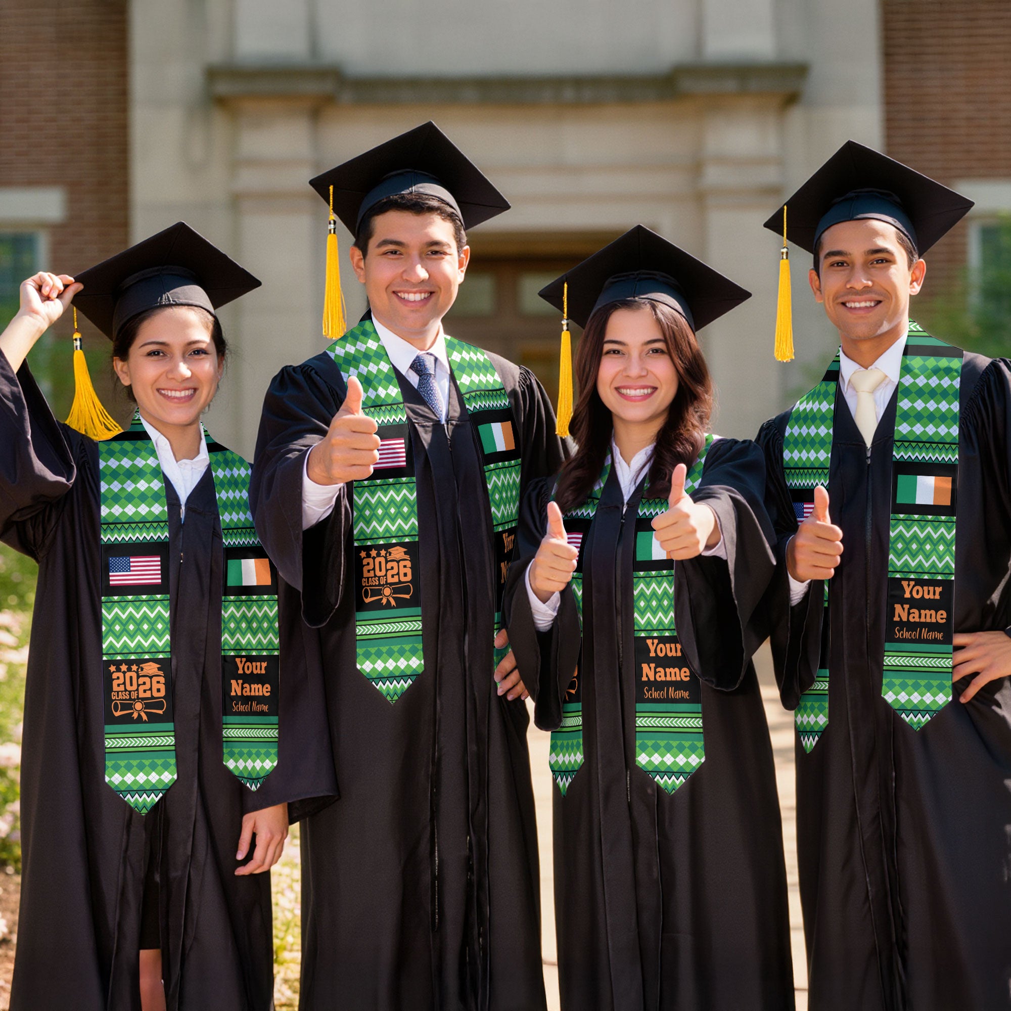Customized Ireland Graduation Stole Featuring National Flag Motif, Graduation Sash for Class of 2026