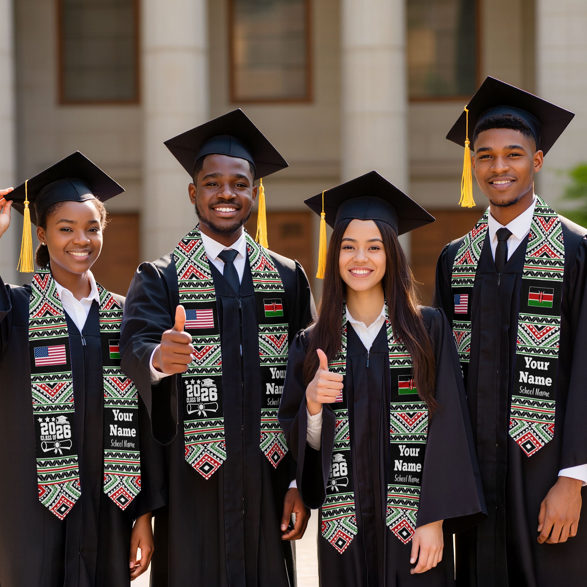 Customized Kenya Graduation Stole Featuring National Flag Motif, Graduation Sash for Class of 2026