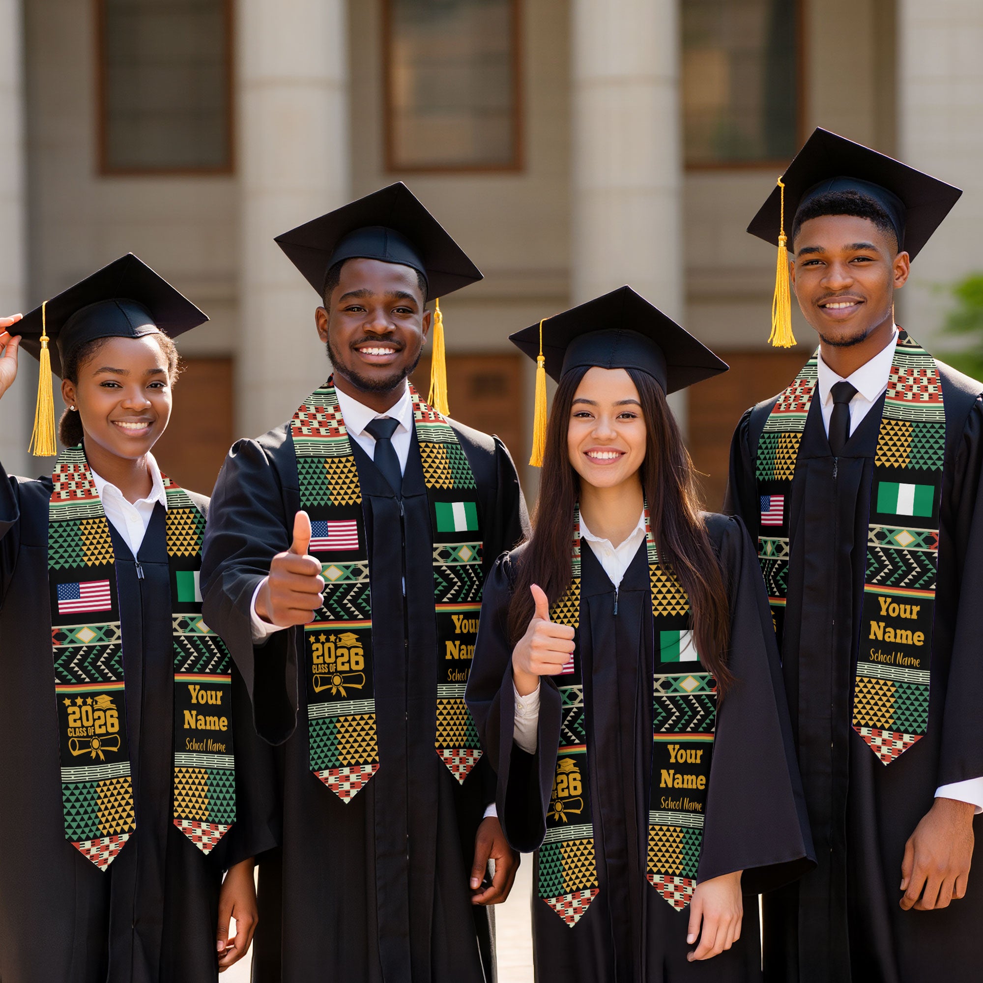 Customized Nigeria Graduation Stole Featuring National Flag Motif, Graduation Sash for Class of 2026