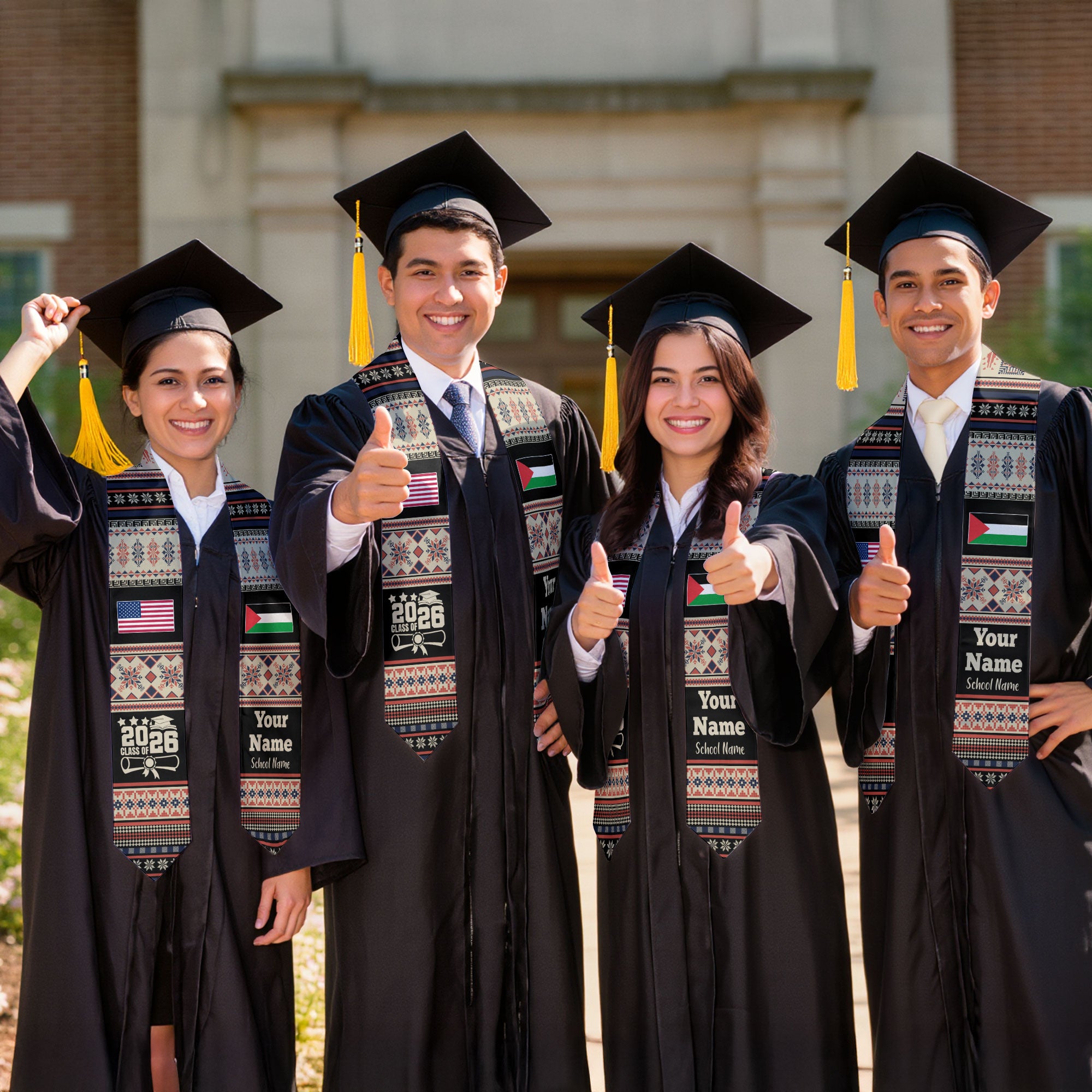 Customized Palestine Graduation Stole Featuring National Flag Motif, Graduation Sash for Class of 2026