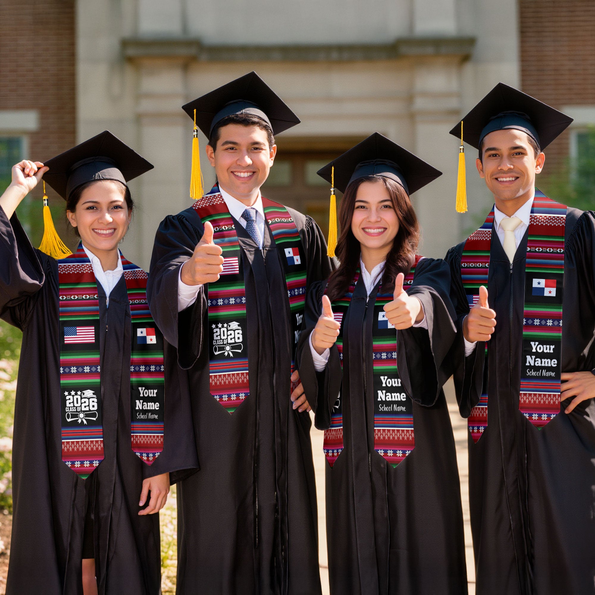 Customized Panama Graduation Stole Featuring National Flag Motif, Graduation Sash for Class of 2026