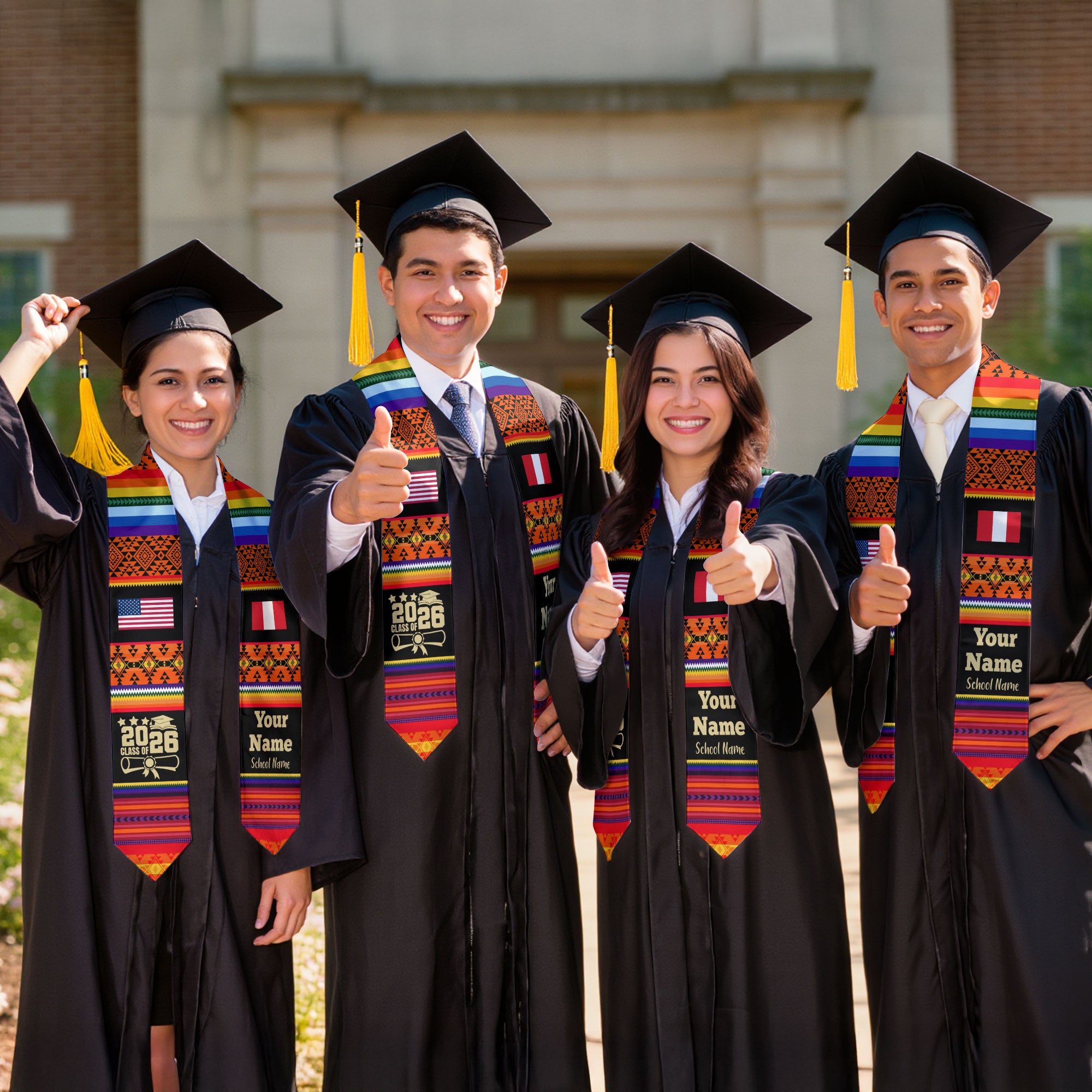 Customized Peru Graduation Stole Featuring National Flag Motif, Graduation Sash for Class of 2026