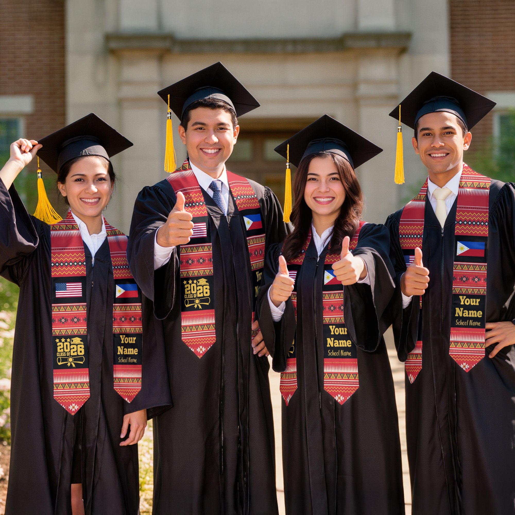Customized Philippines Graduation Stole Featuring National Flag Motif, Graduation Sash for Class of 2026