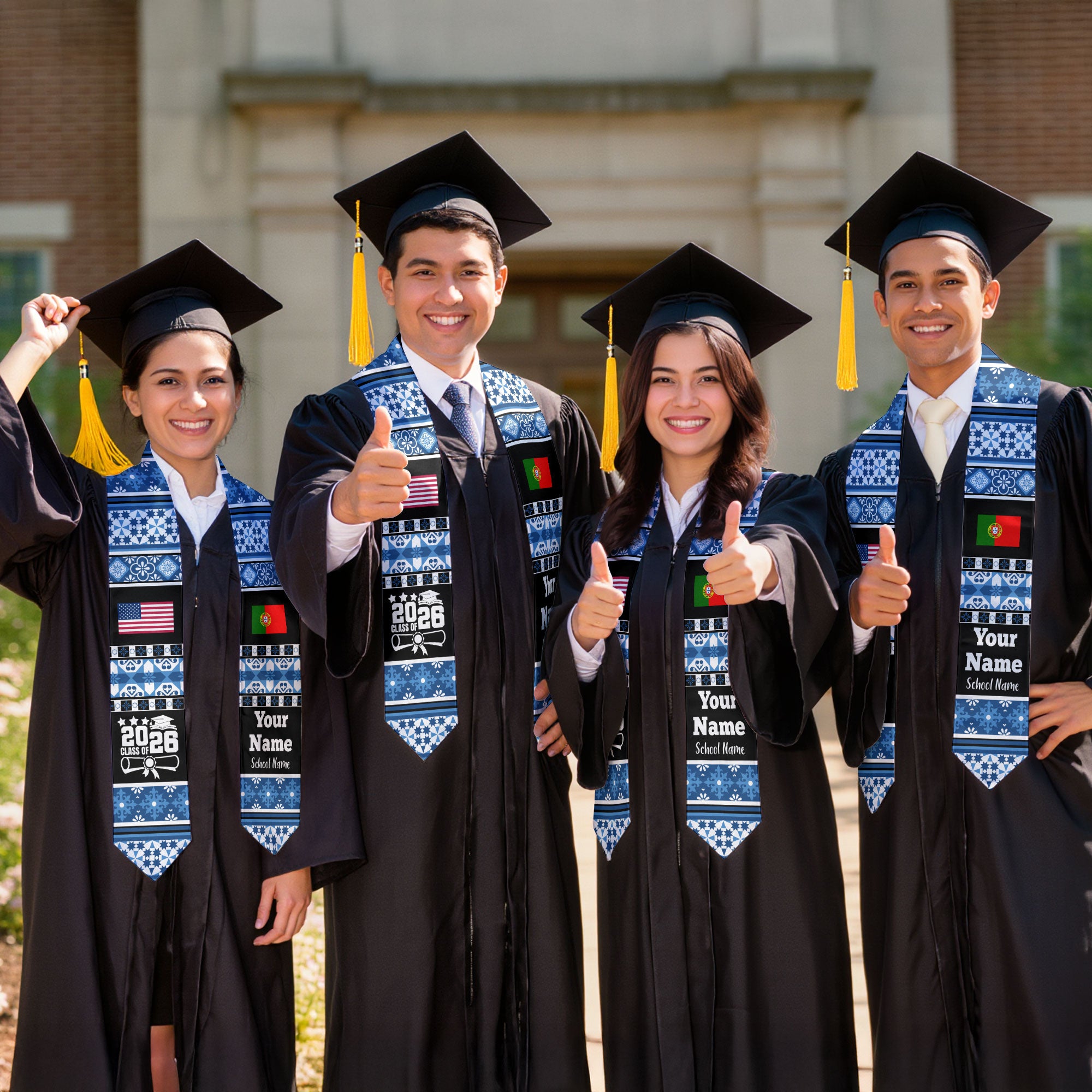 Customized Portugal Graduation Stole Featuring National Flag Motif, Graduation Sash for Class of 2026