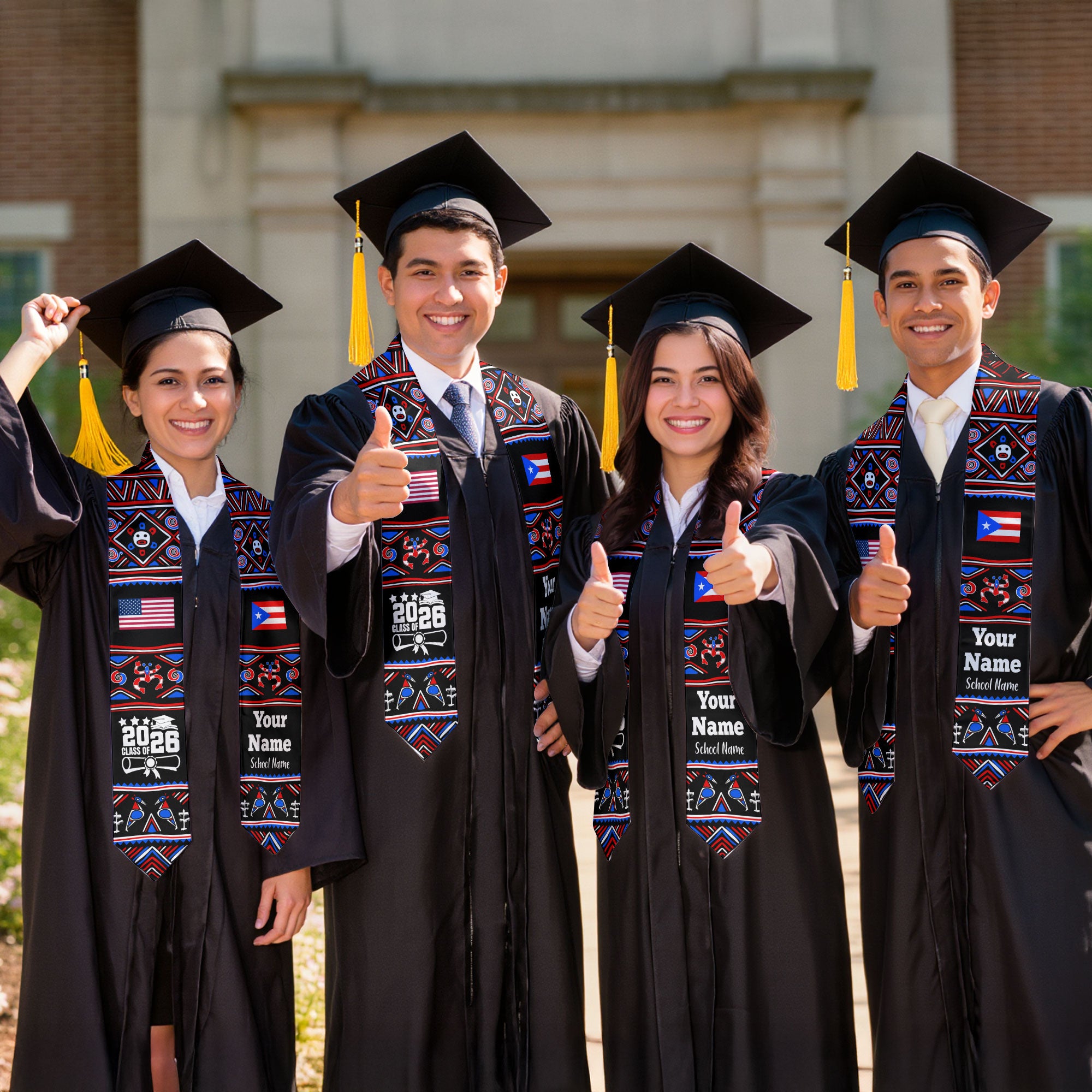 Customized Puerto Rico Graduation Stole Featuring National Flag Motif, Graduation Sash for Class of 2026