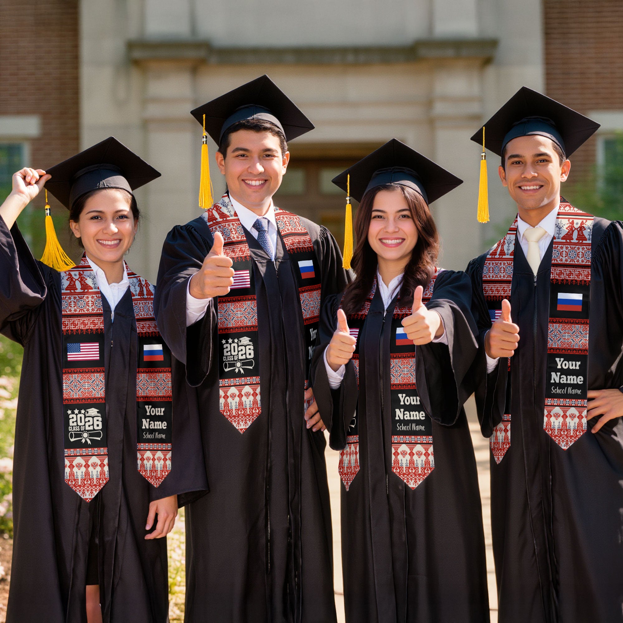 Customized Russia Graduation Stole Featuring National Flag Motif, Graduation Sash for Class of 2026