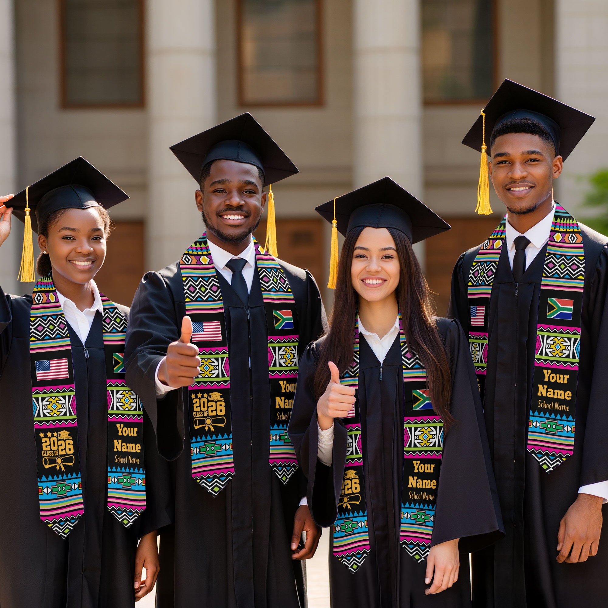 Customized South Africa Graduation Stole Featuring National Flag Motif, Graduation Sash for Class of 2026