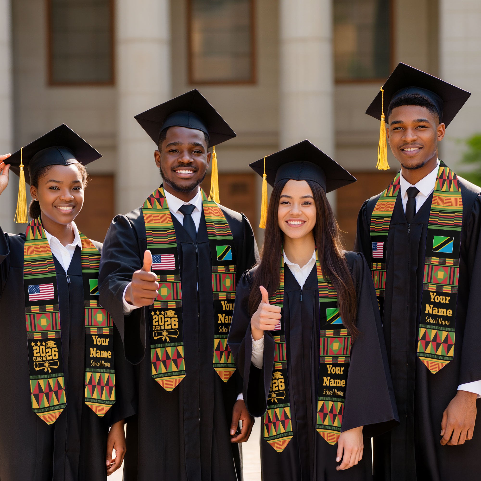 Customized Tanzania Graduation Stole Featuring National Flag Motif, Graduation Sash for Class of 2026
