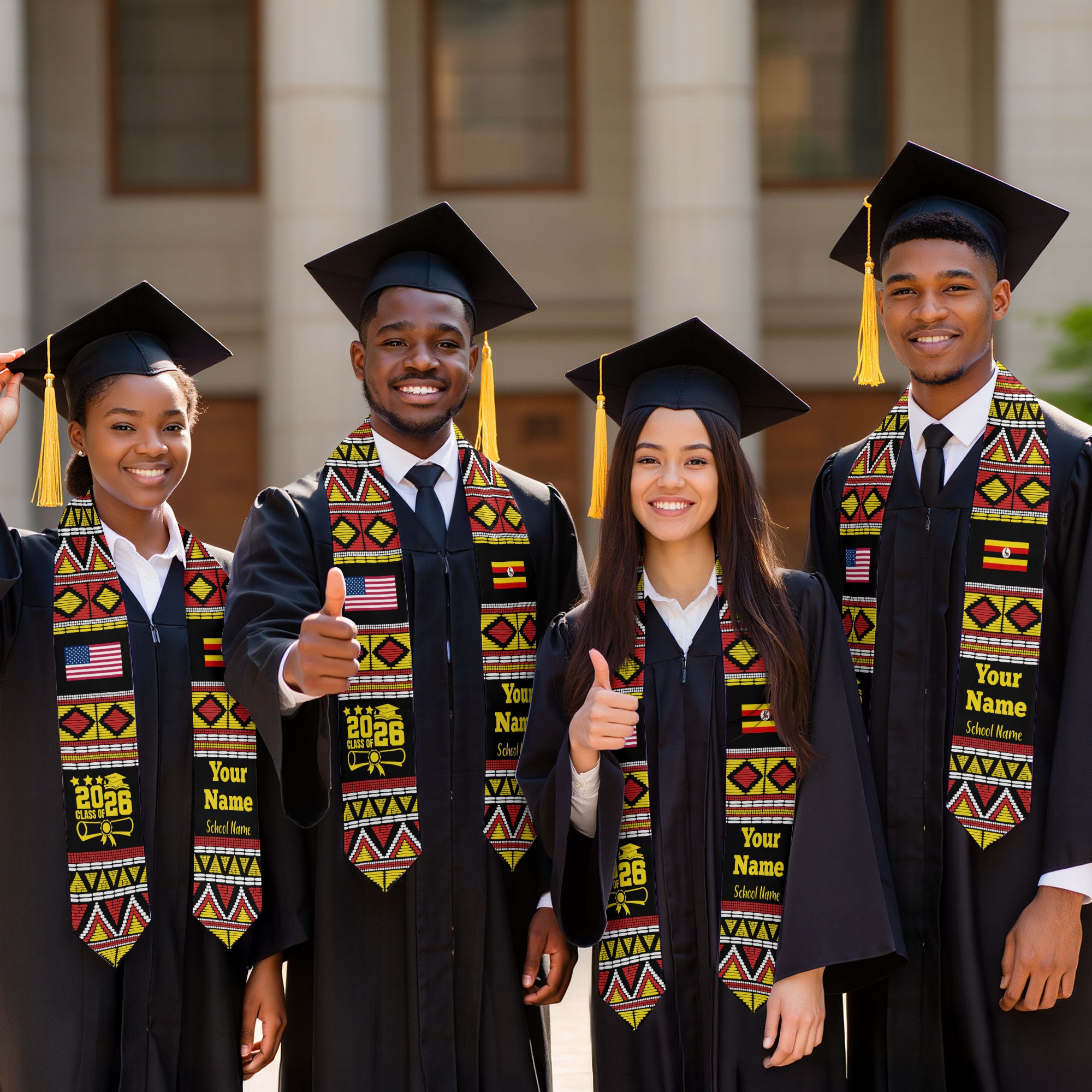Customized Uganda Graduation Stole Featuring National Flag Motif, Graduation Sash for Class of 2026