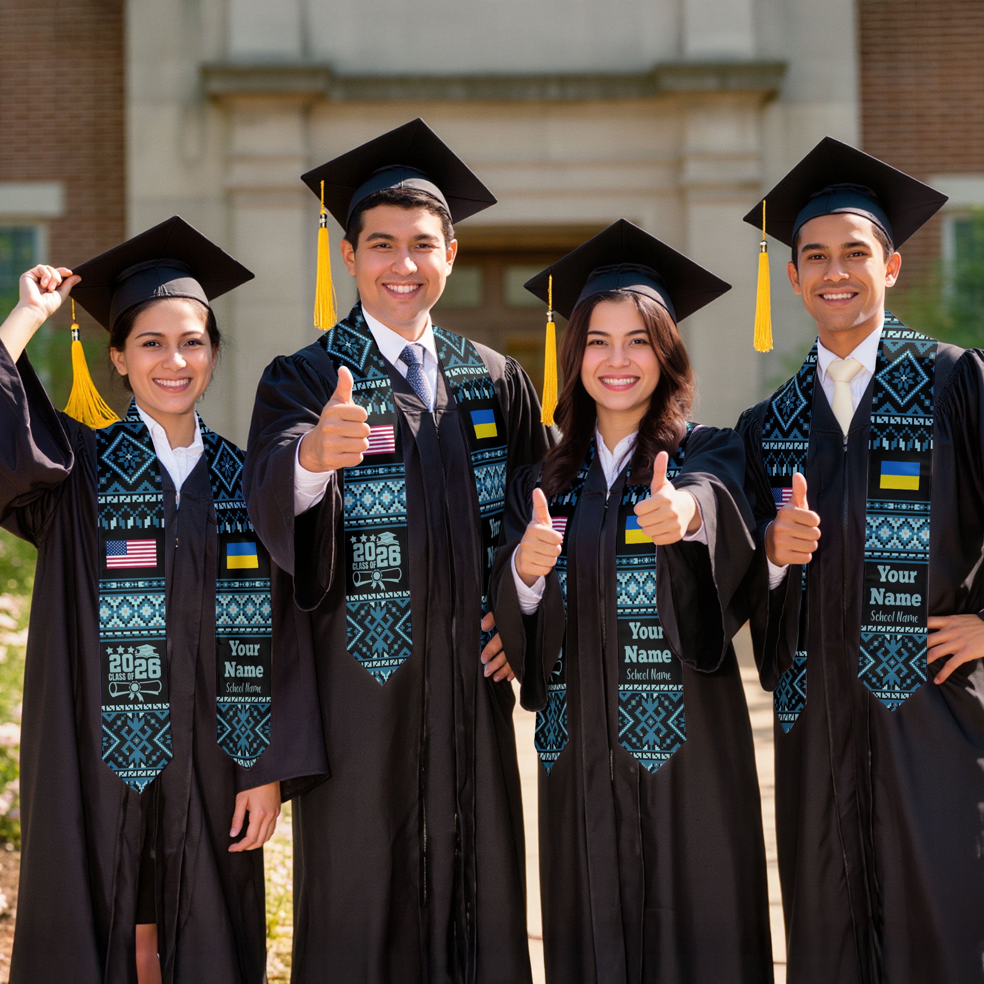 Customized Ukraine Graduation Stole Featuring National Flag Motif, Graduation Sash for Class of 2026