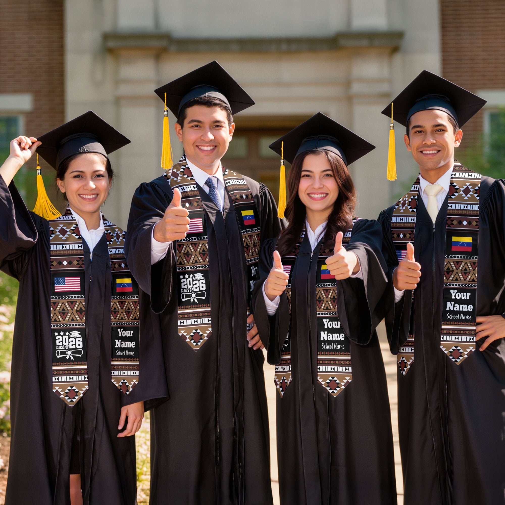Customized Venezuela Graduation Stole Featuring National Flag Motif, Graduation Sash for Class of 2026