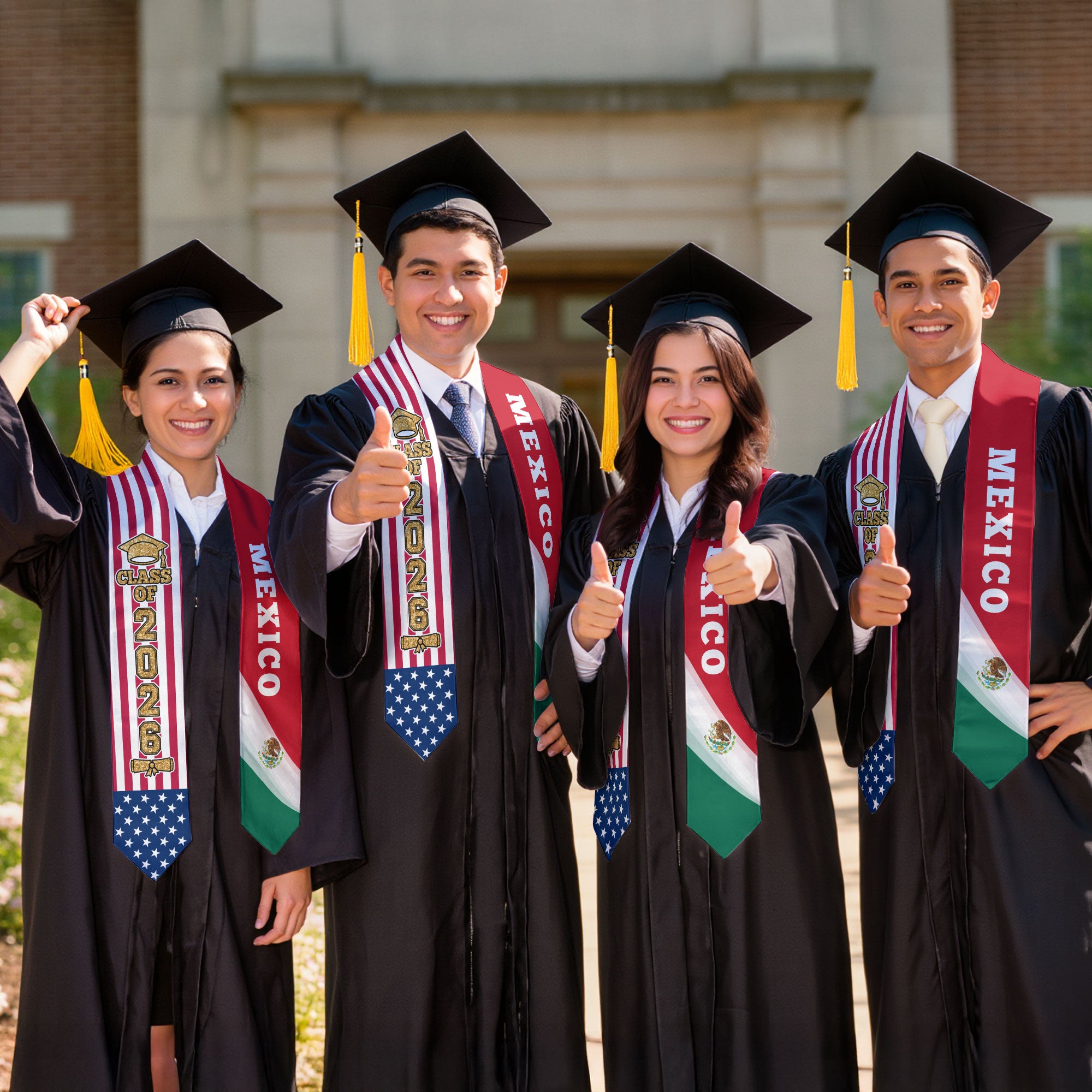 Mexican Graduation Sash 2026, Mexico Flag Stole, Standard Graduation Accessory for Grads