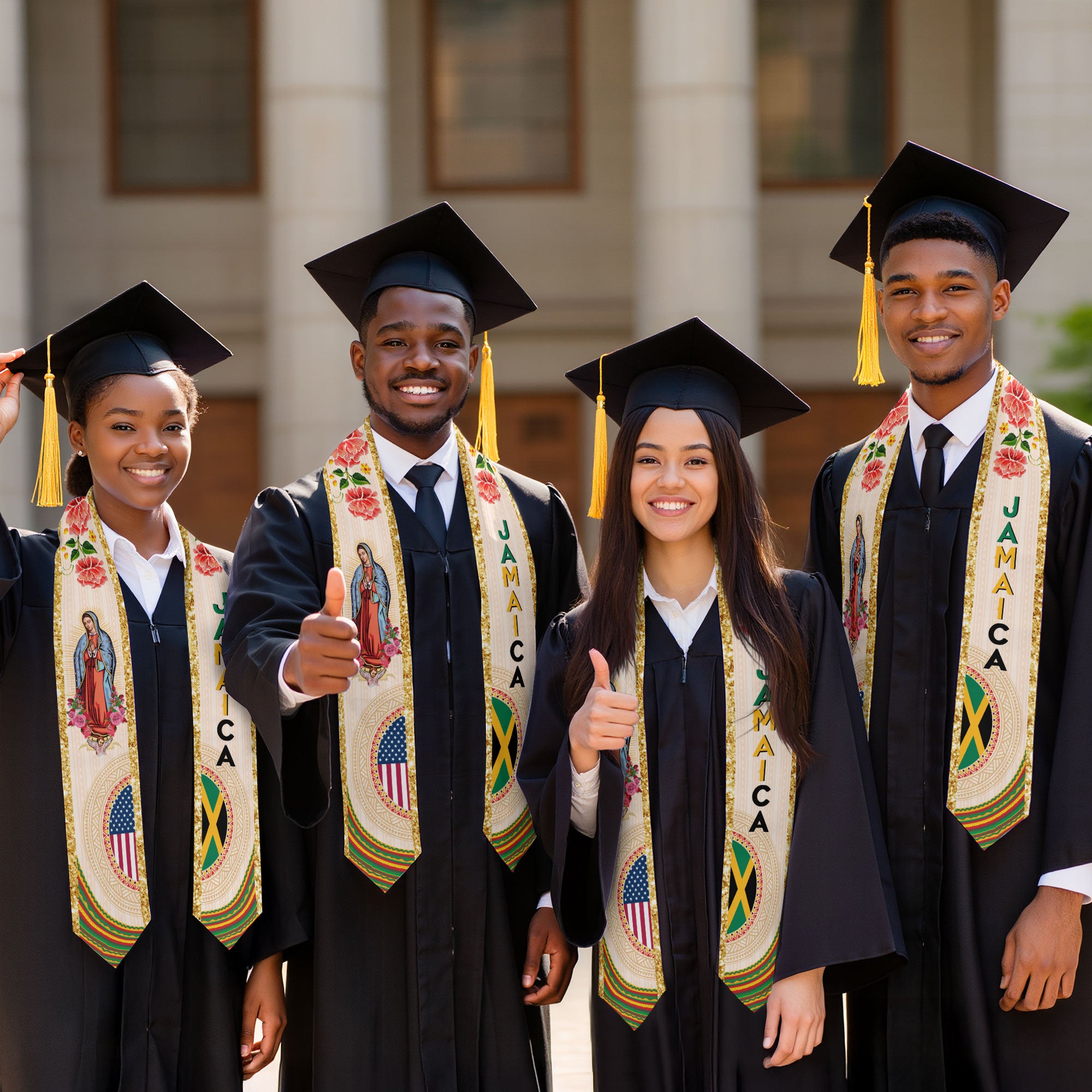 Jamaica Graduation Sash with Jamaican Flag, Classic Graduation Stole for 2026