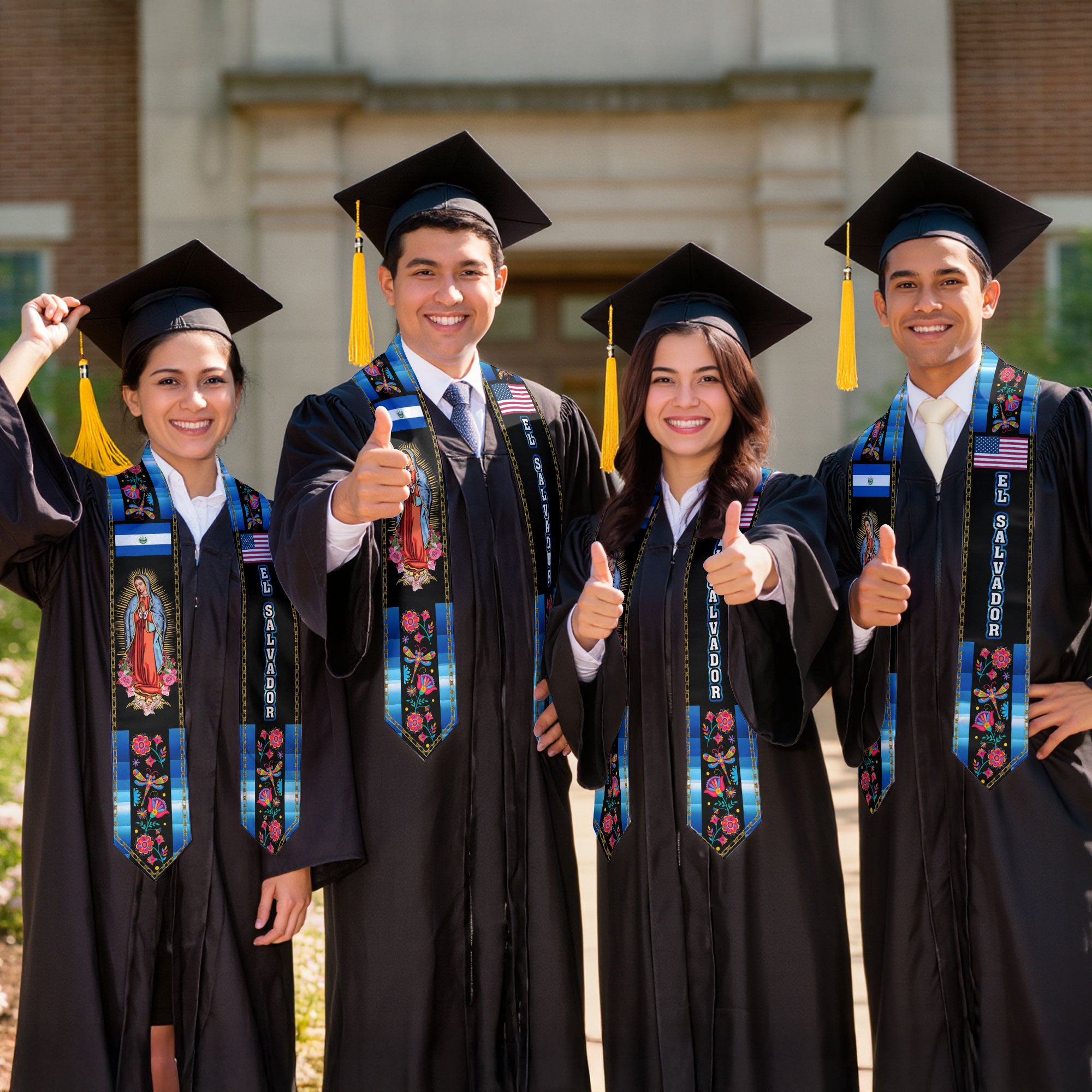 El Salvador Graduation Sash with Salvadoran Flag, Classic Graduation Stole Class of 2026