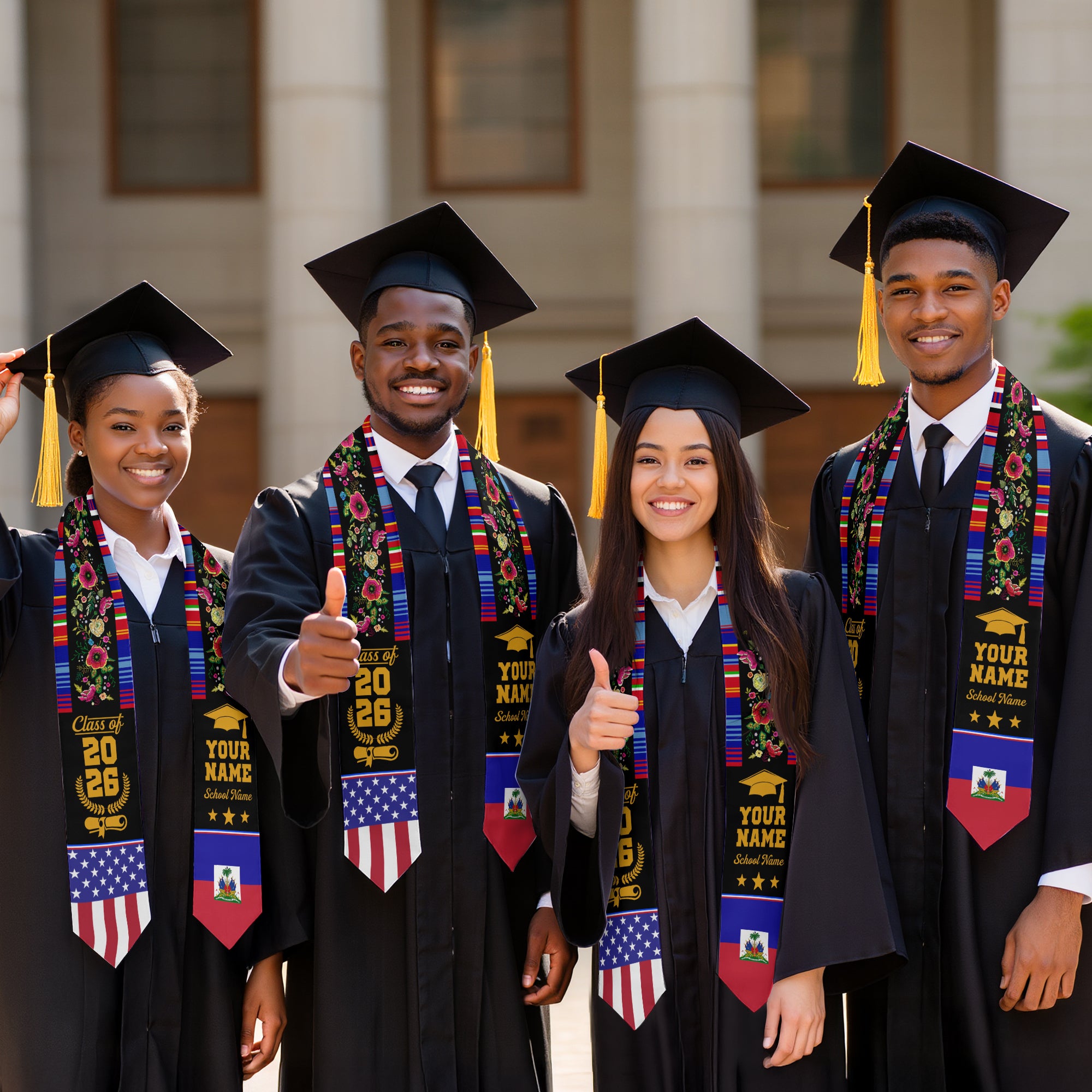 Haiti Graduation Stole 2026, Haitian Flag Sash, Personalized Detail Option